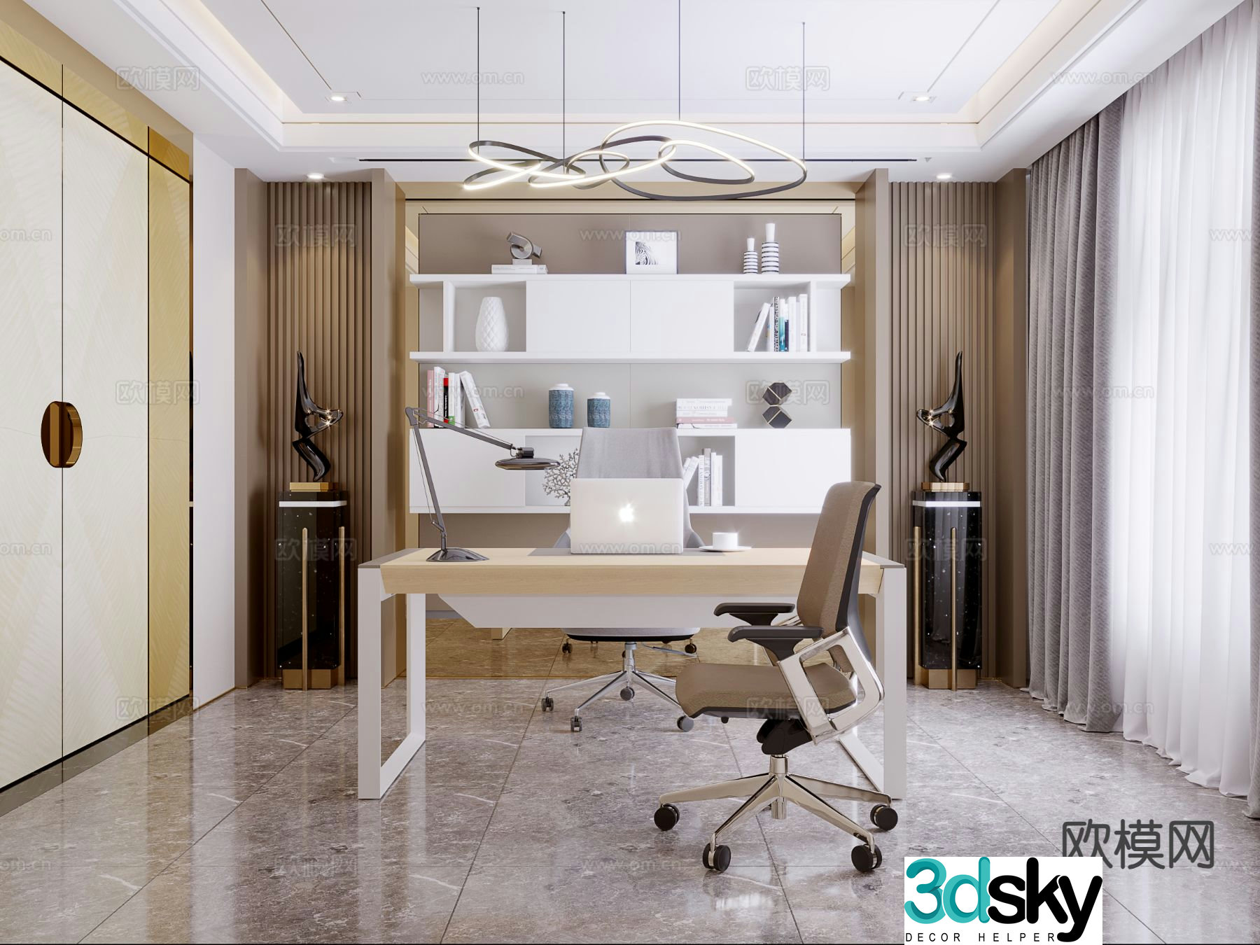 Modern study room 3d model