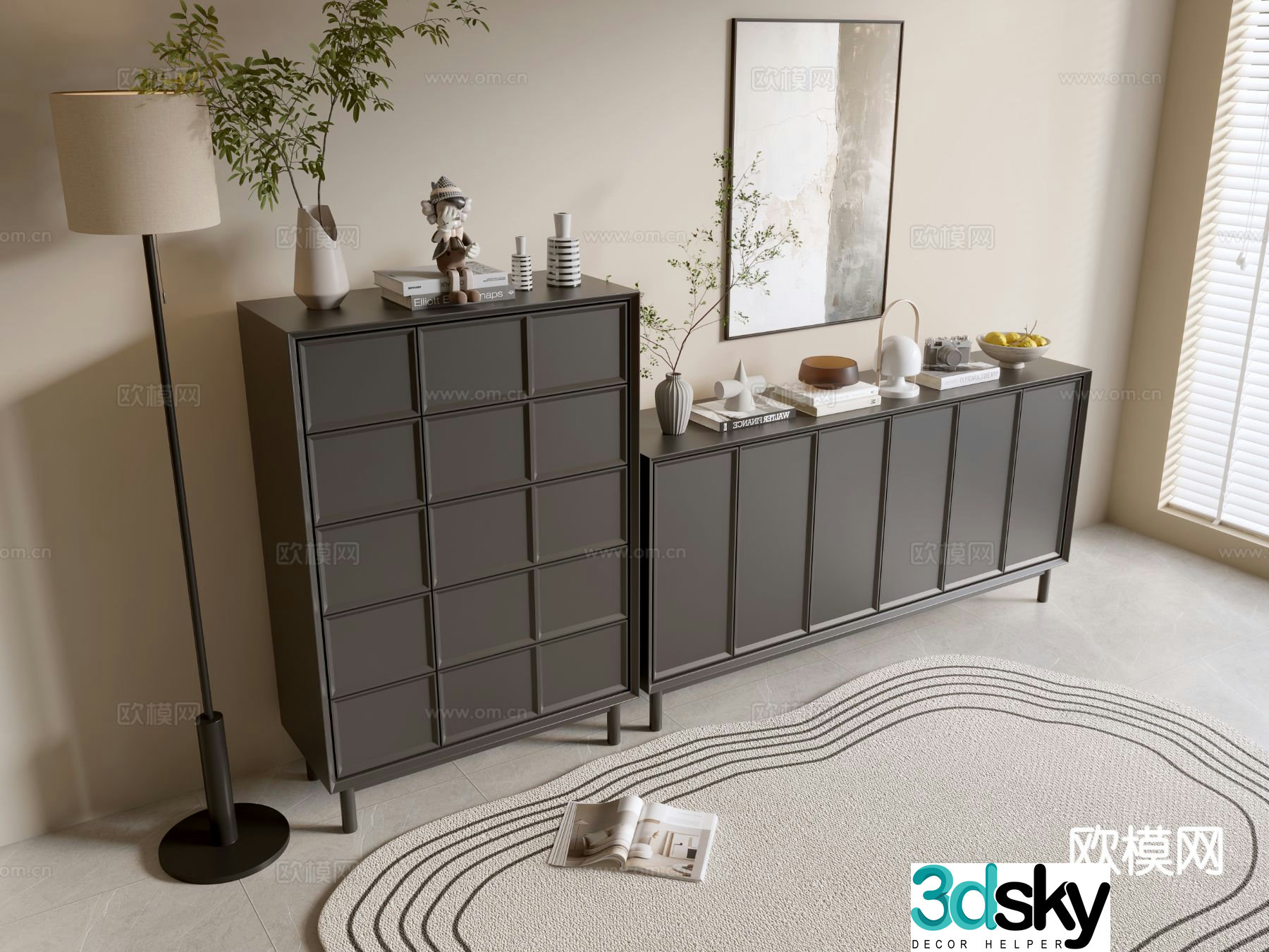 Modern black cabinet entrance cabinet drawer cabinet 3d model