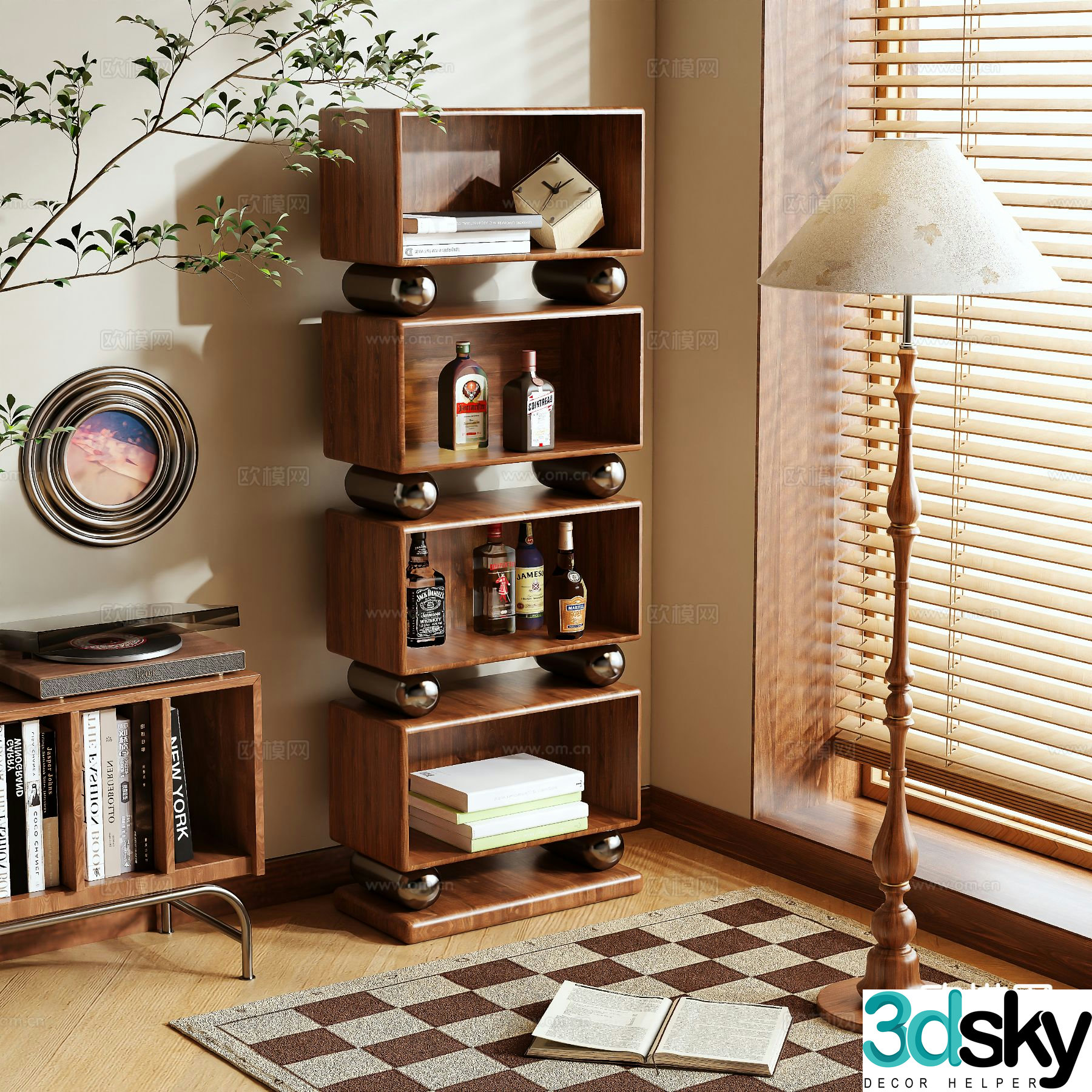 Log style bookshelf shelf 3d model