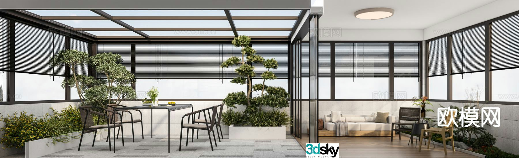 Modern balcony terrace roof garden 3d model