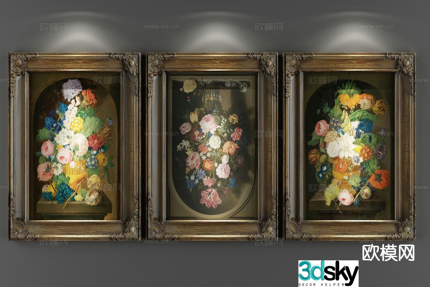 European flower oil painting combination painting decorative painting 3D model