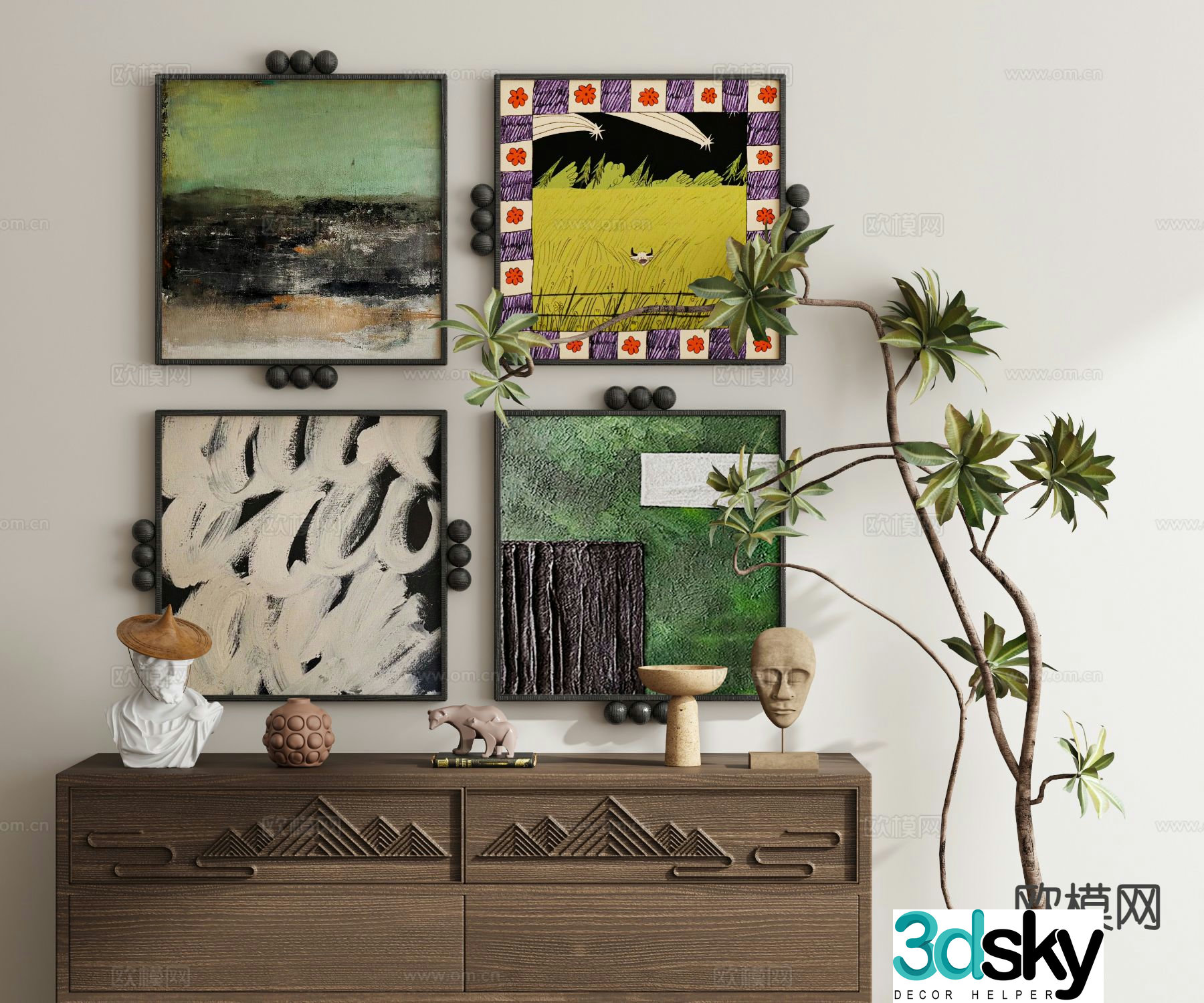 Medieval style hanging painting retro painting geometric painting combination painting 3D model