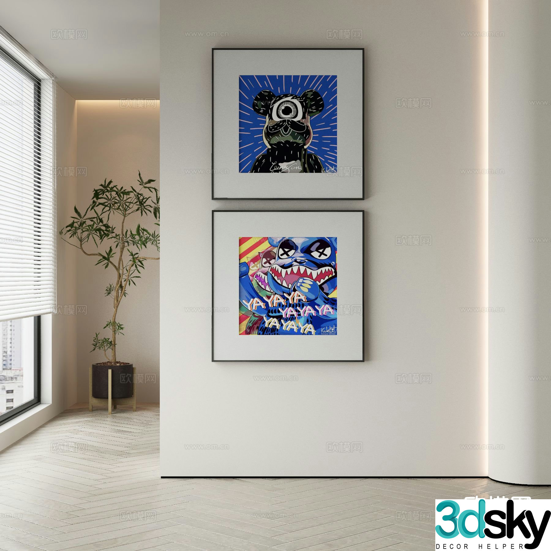 Modern decorative painting animal hanging painting combination painting 3D model