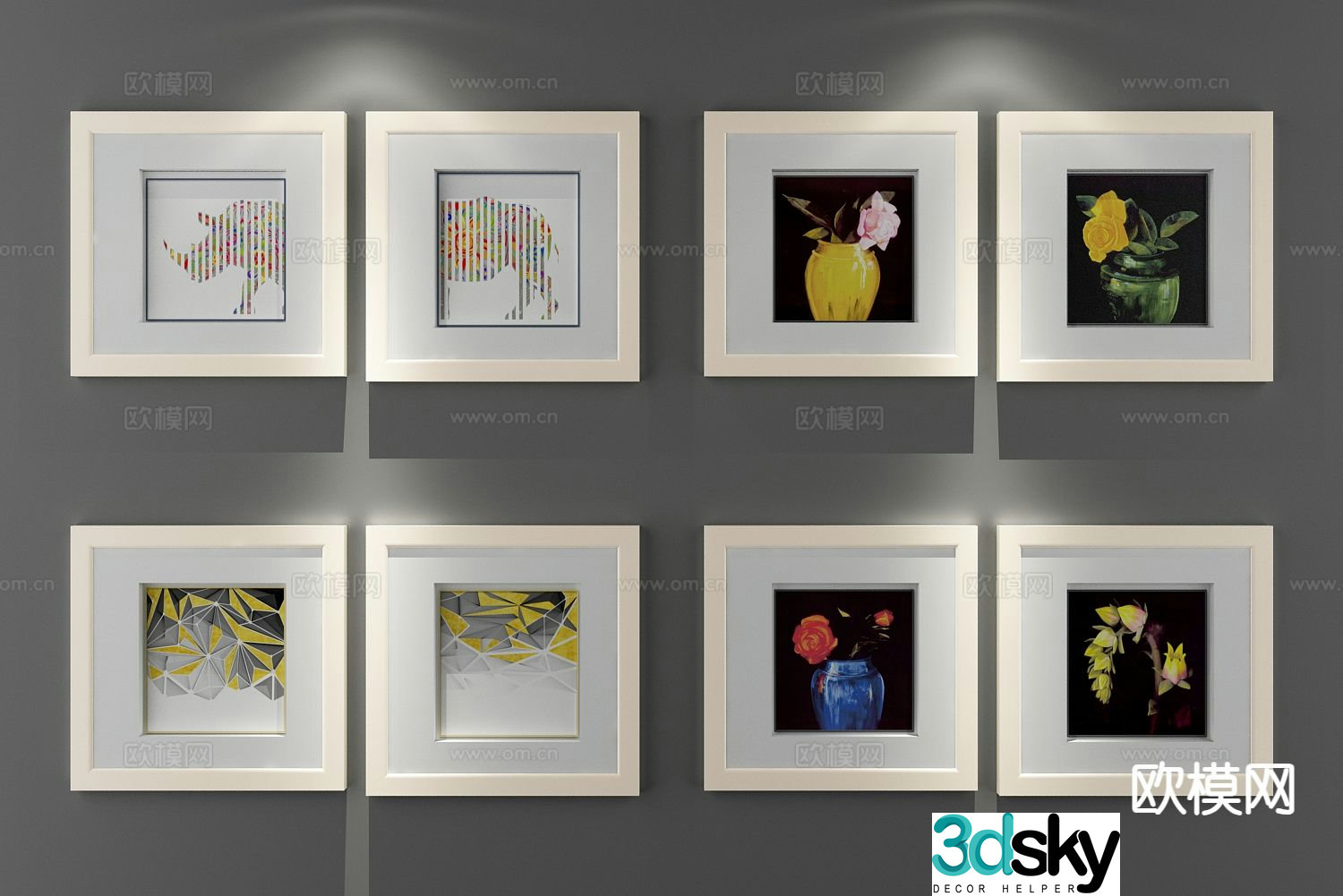 Modern combination painting simple hanging painting oil painting decorative painting 3D model