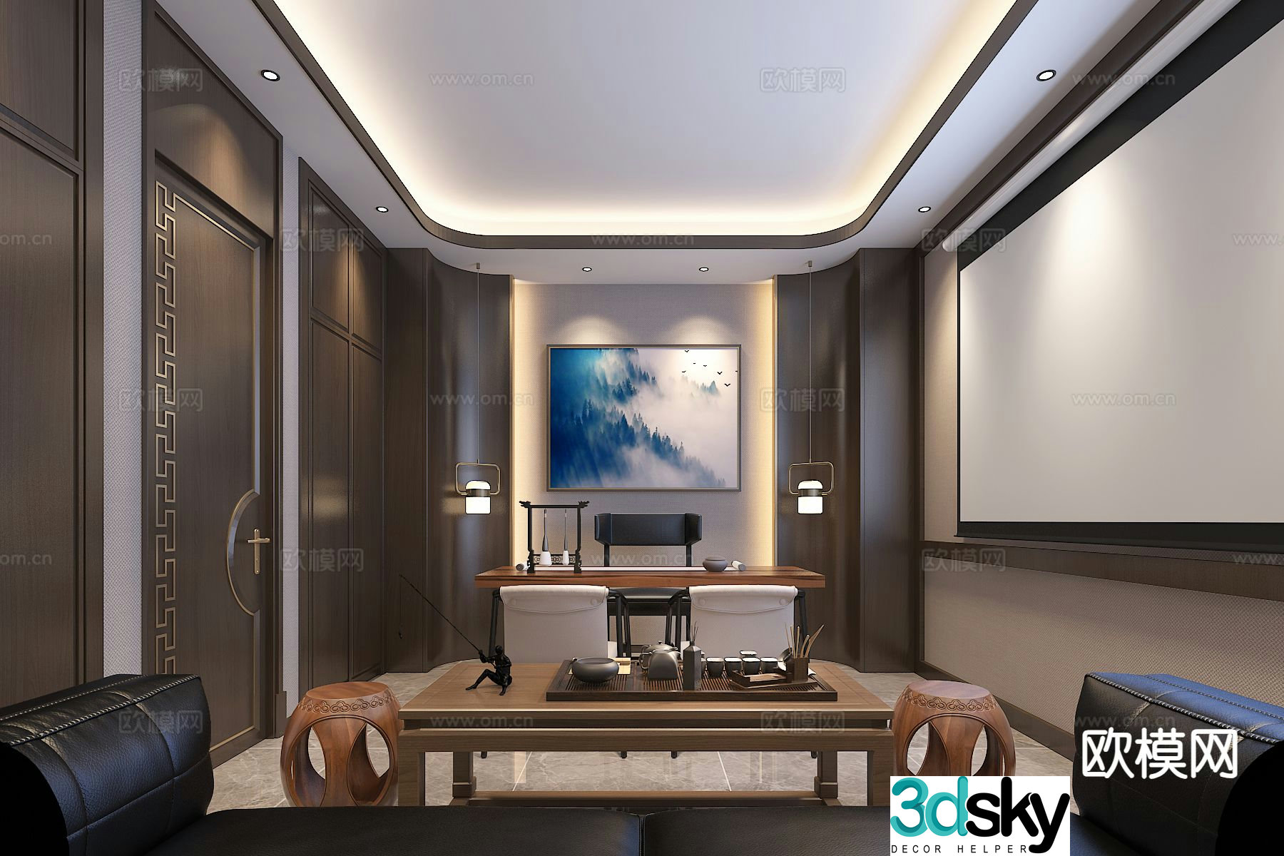 New Chinese style study 3D model