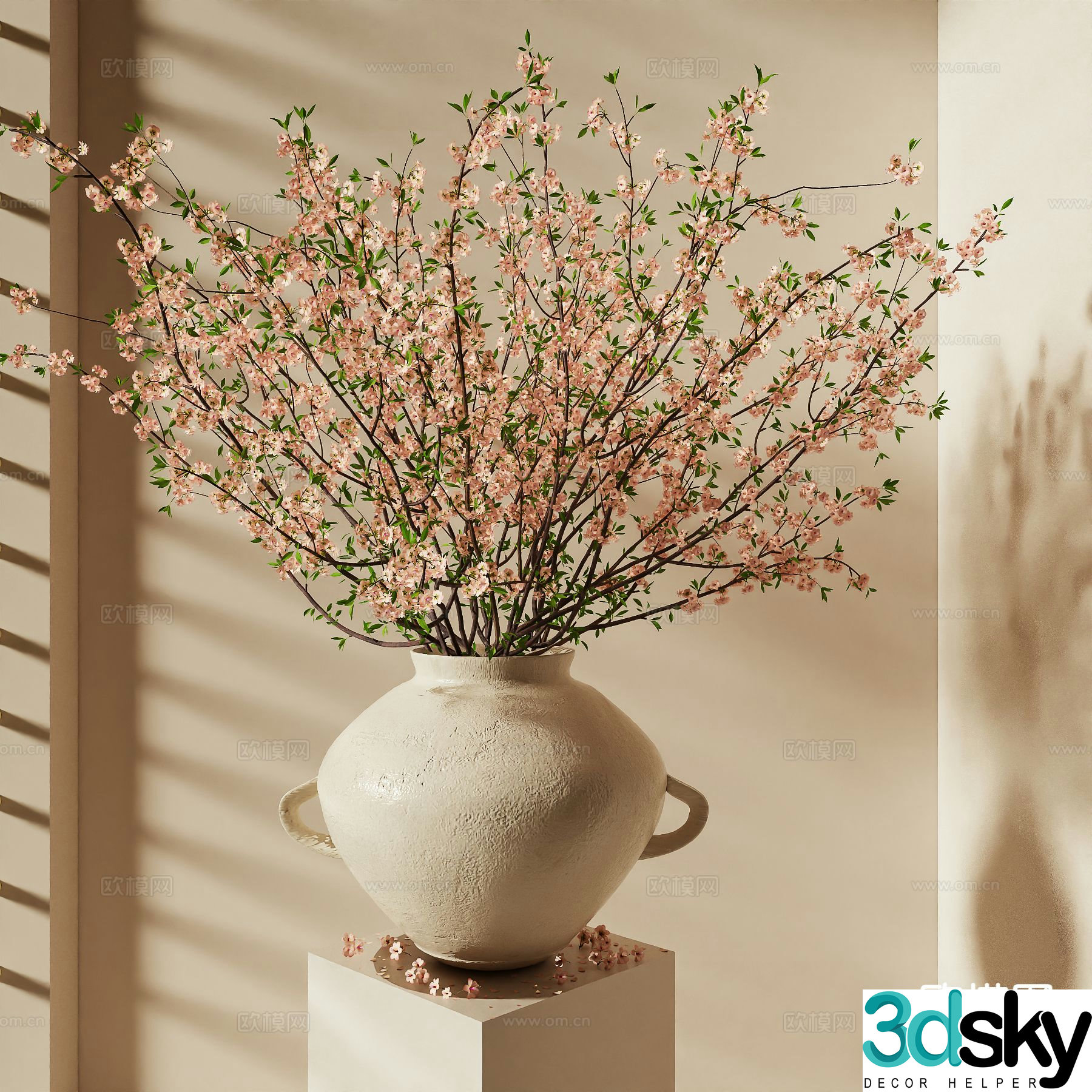 wabi-sabi vase floral arrangement flowers clay pot 3d model