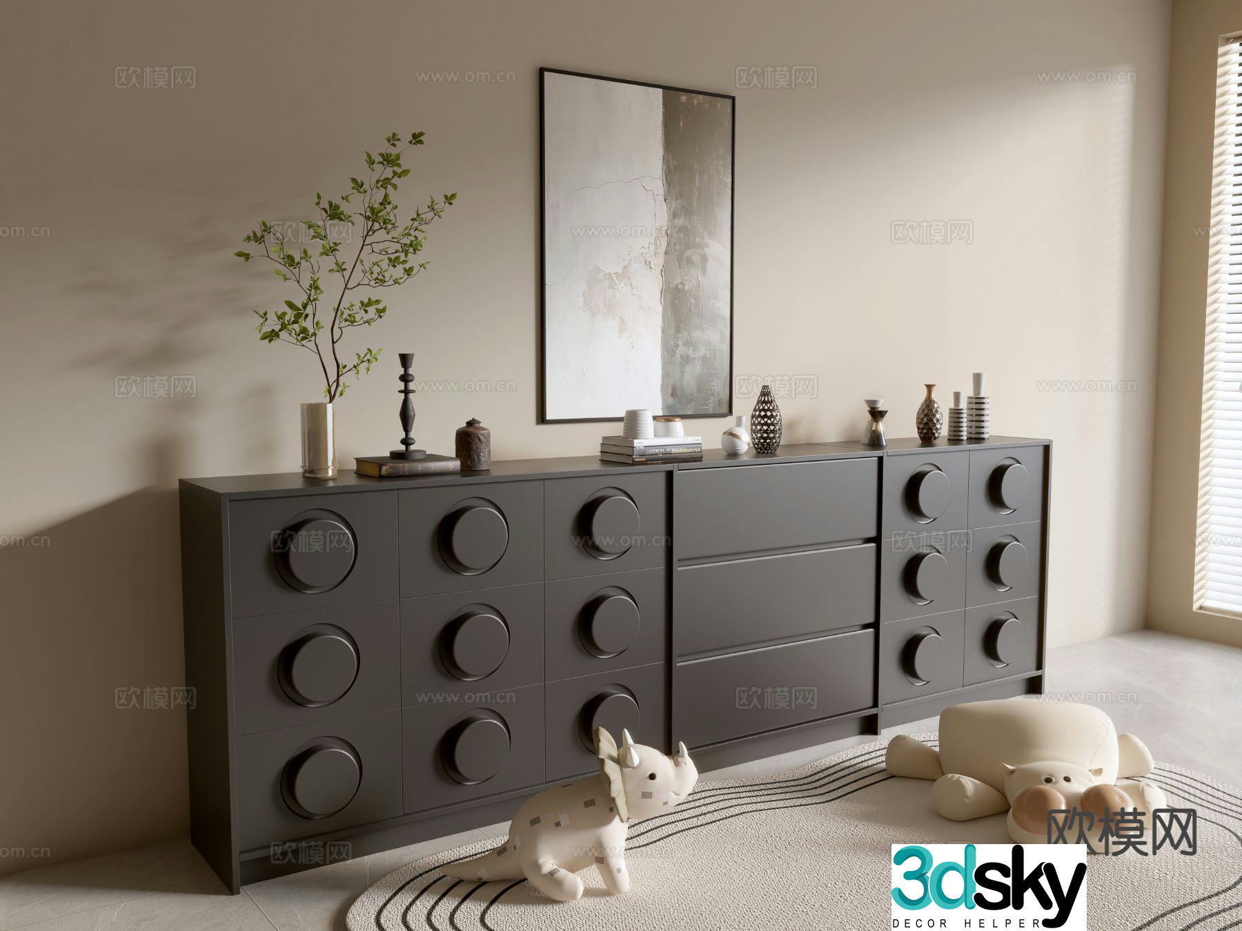 Medieval style side cabinet and entrance cabinet 3D model