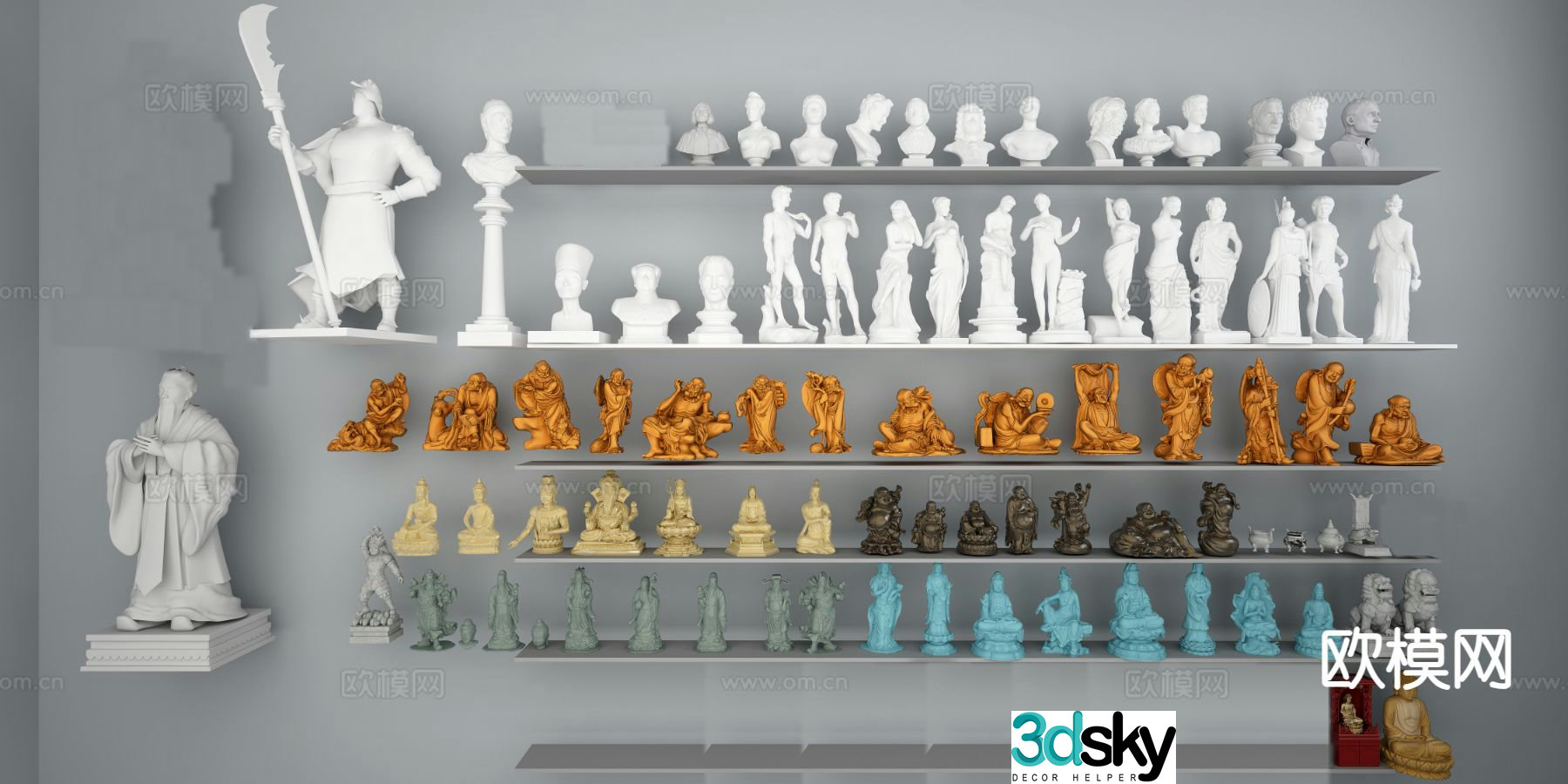 Chinese-style Buddha statue plaster statue European mythological sculpture 3D model