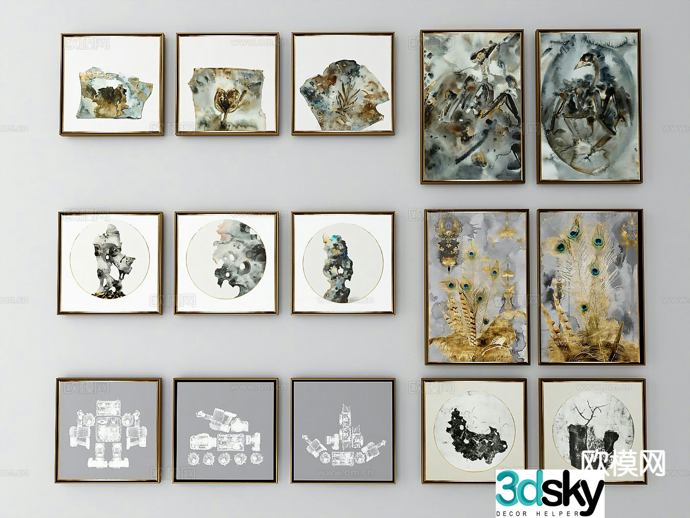 New Chinese style decorative painting hanging painting combination painting 3D model