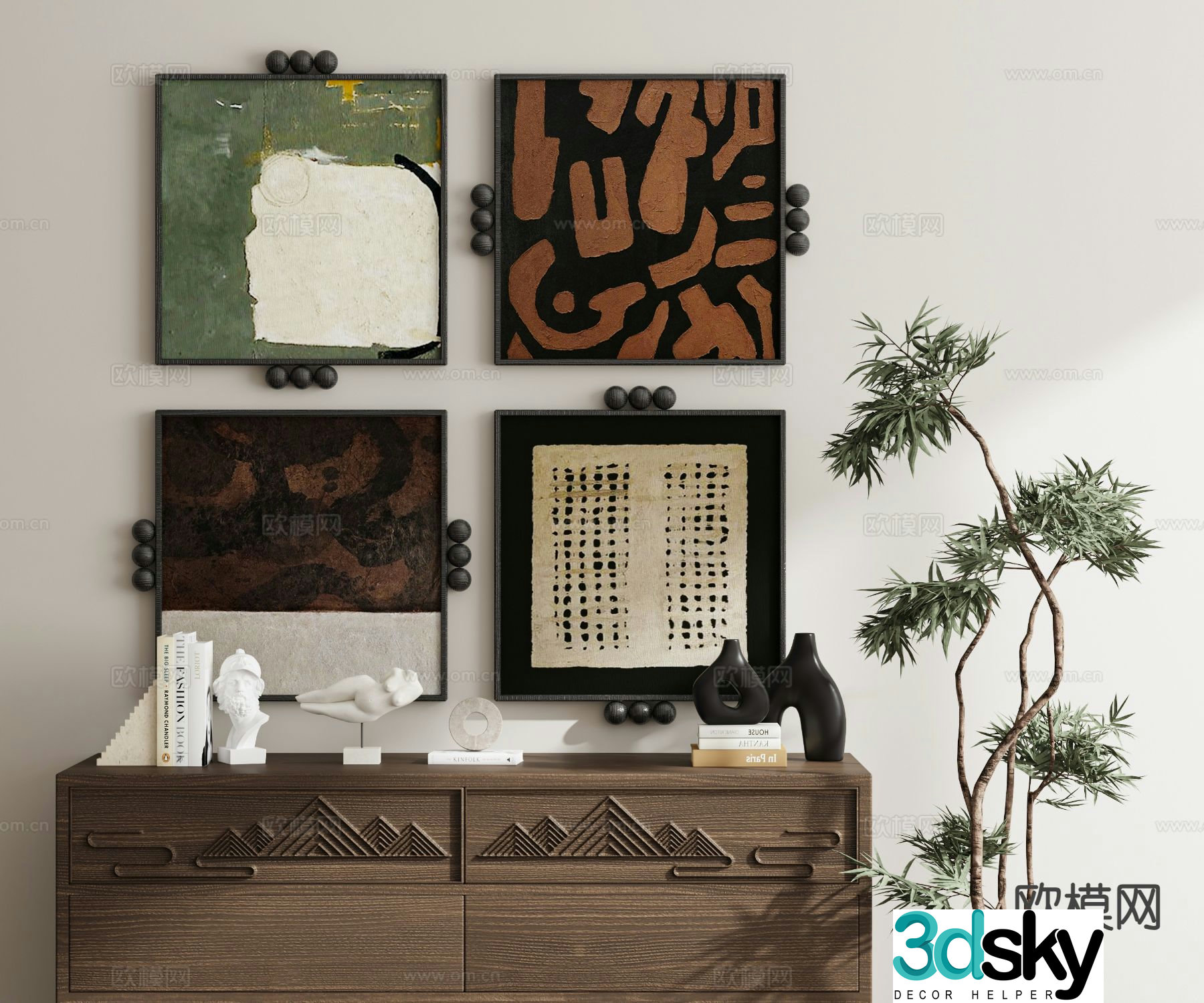 Medieval style hanging painting retro painting geometric painting combination painting 3D model