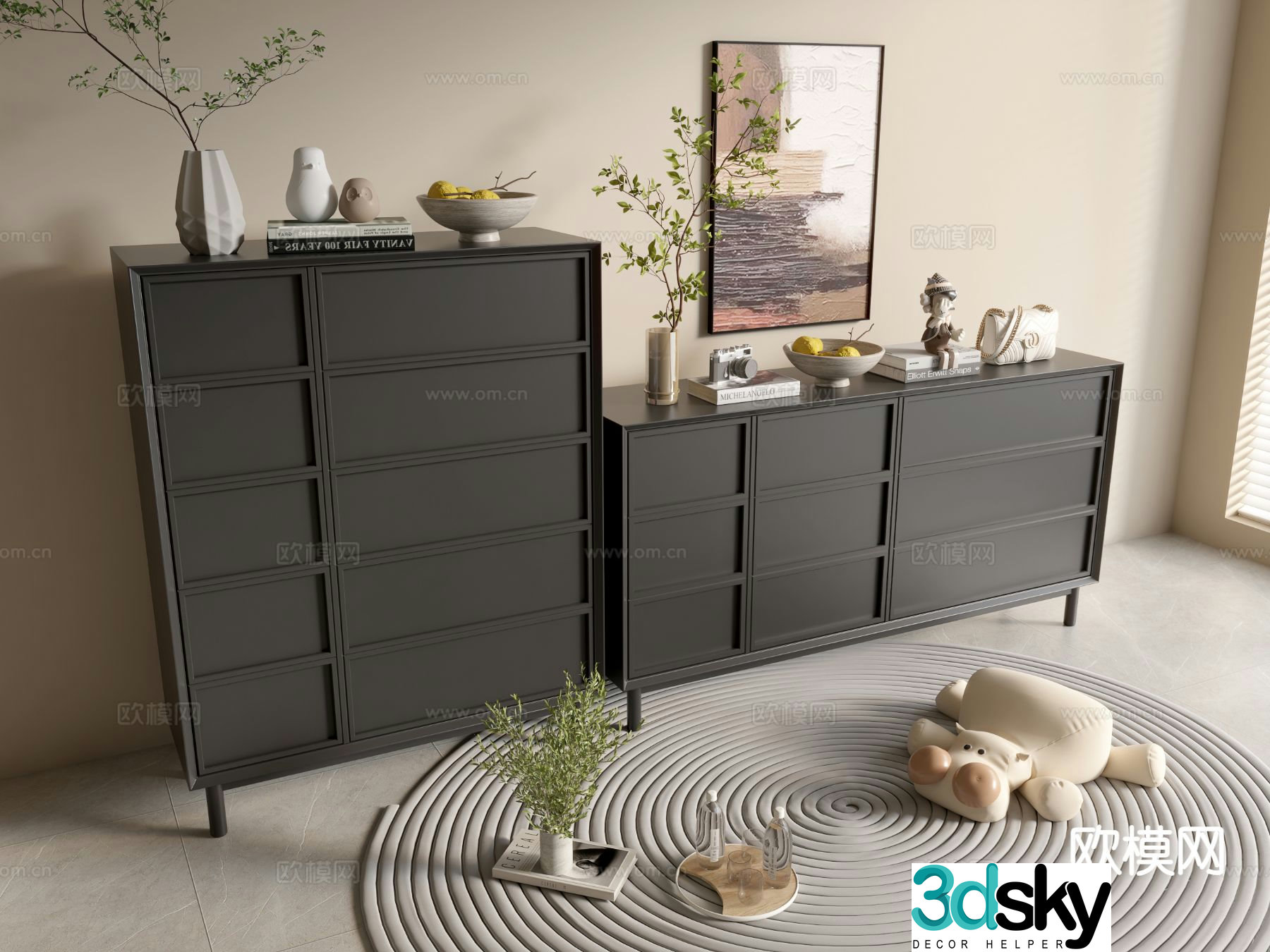 Modern black cabinet integral cabinet entrance cabinet 3d model