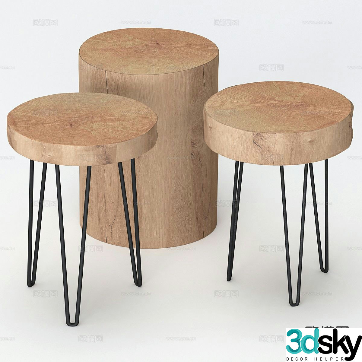 Log style stool round stool low stool 3d model