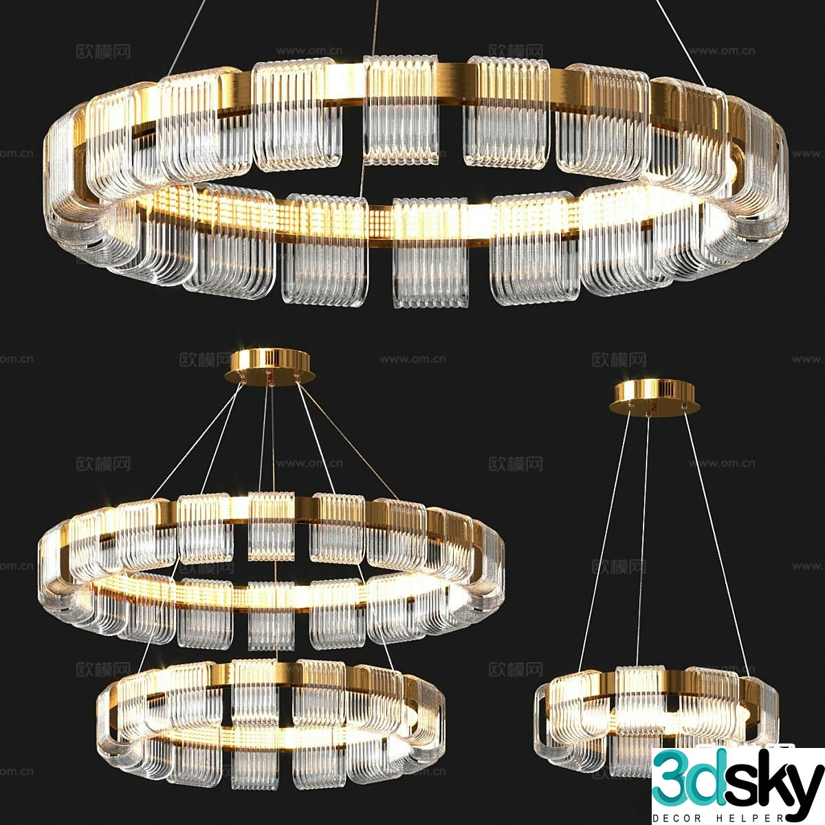 Light luxury glass chandelier ring chandelier 3d model