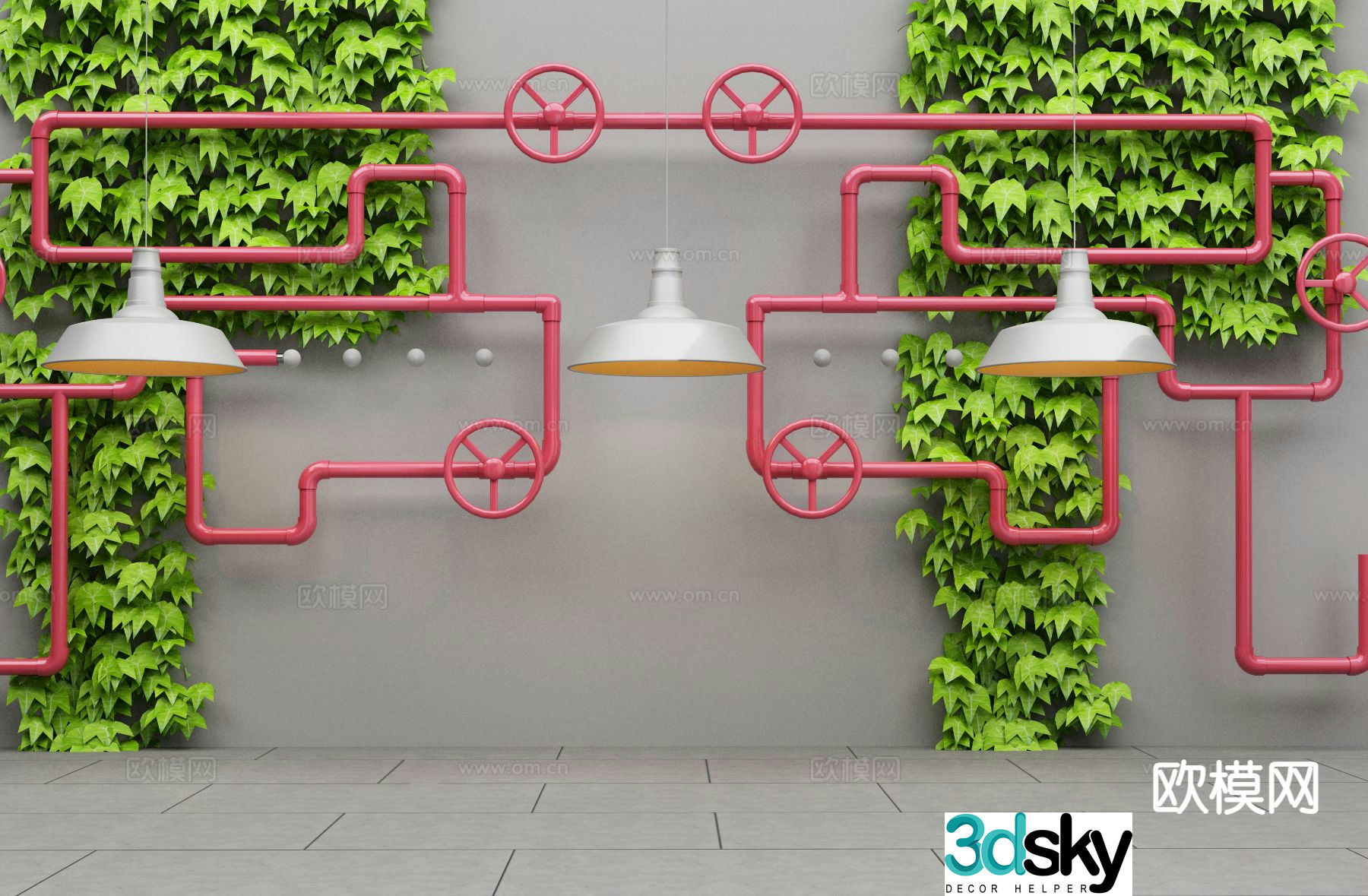 Loft style ornaments water pipe decoration plant wall 3D model