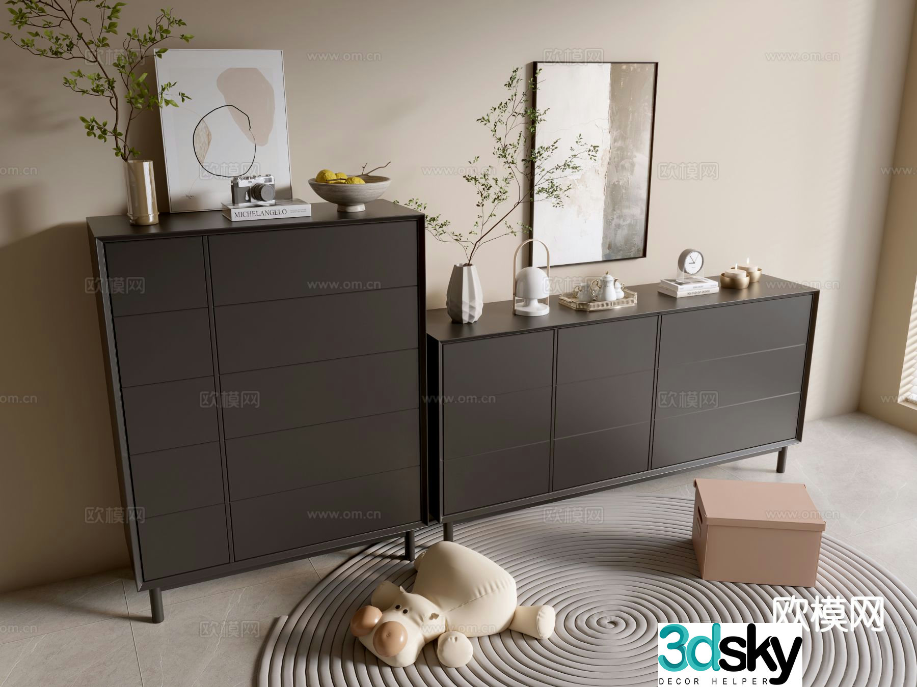 Modern black cabinet integral cabinet entrance cabinet 3d model