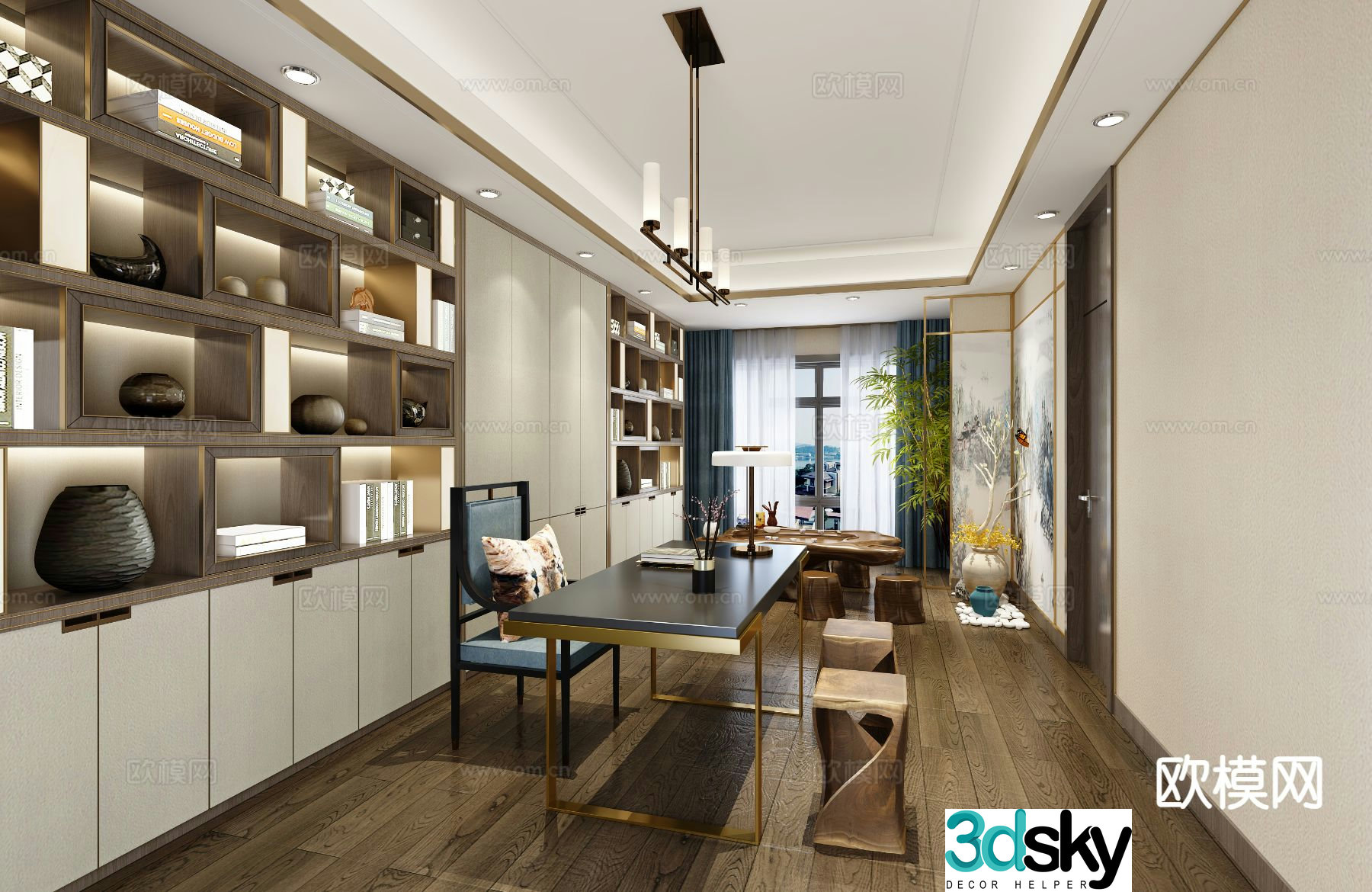 New Chinese style study 3D model