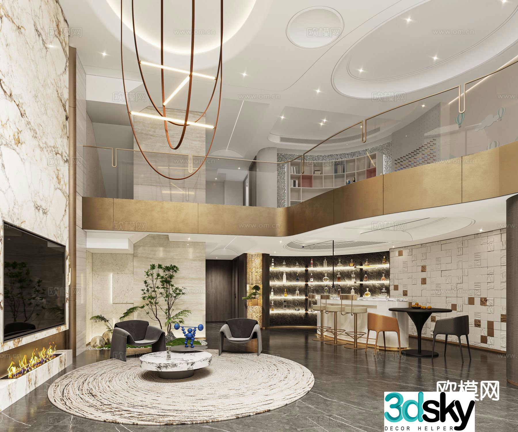 Villa living room villa hollow 3d model