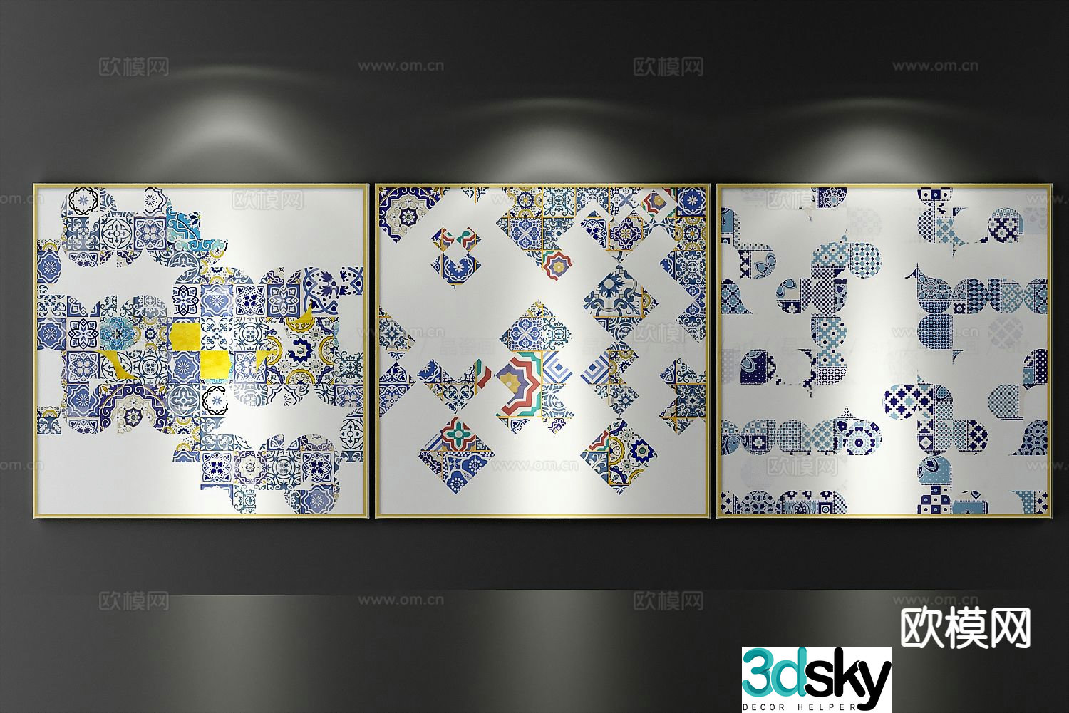 New Chinese style decorative painting abstract pattern hanging painting 3d model