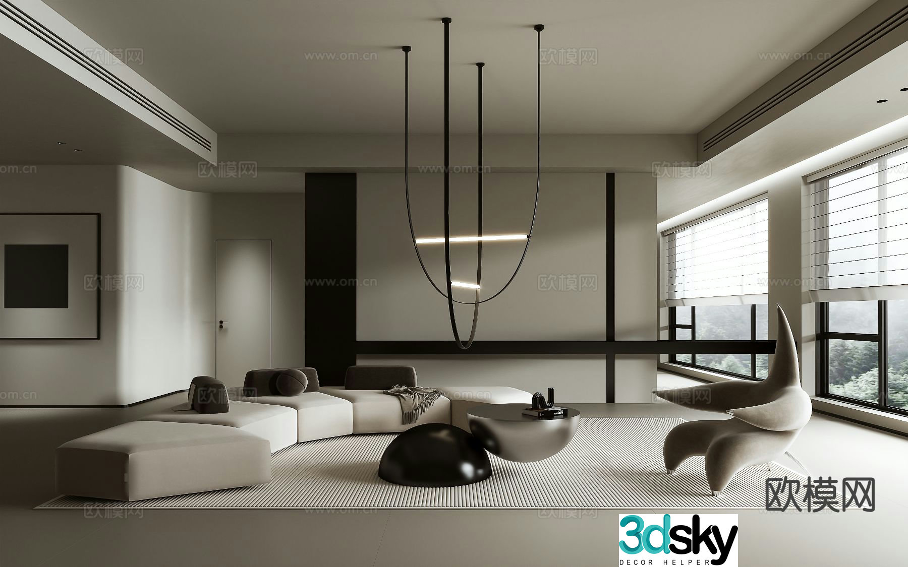 Premium gray living room 3d model