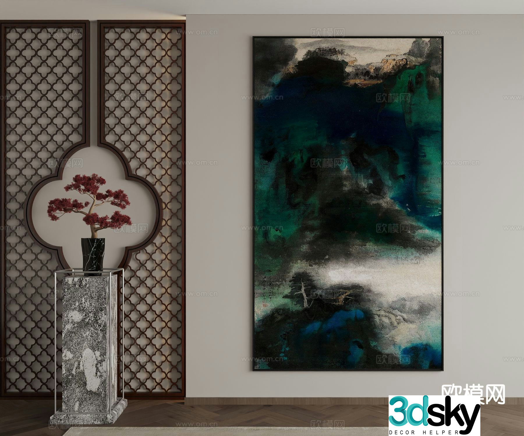 New Chinese style ink painting decorative painting 3D model