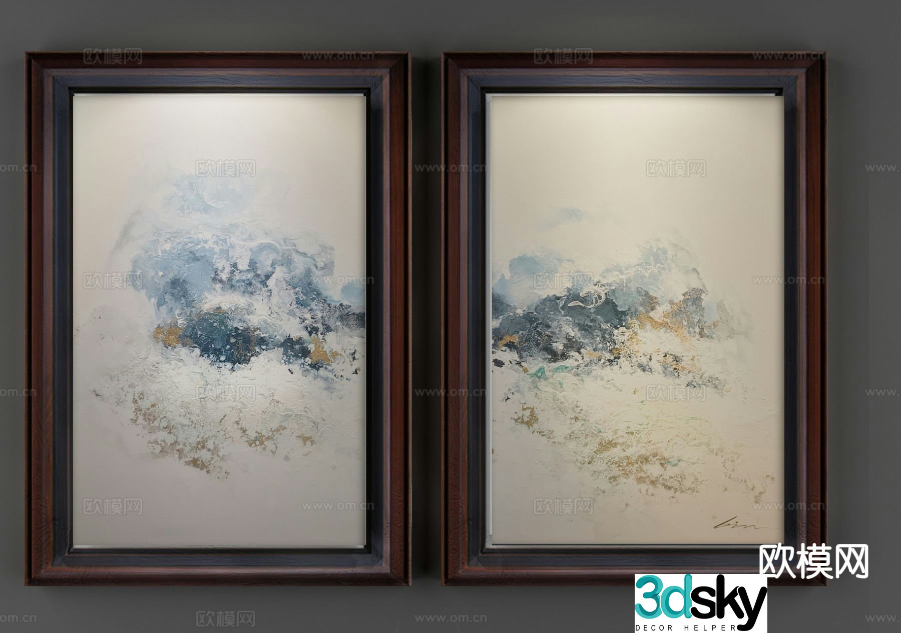 New Chinese style decorative painting oil painting abstract painting 3d model