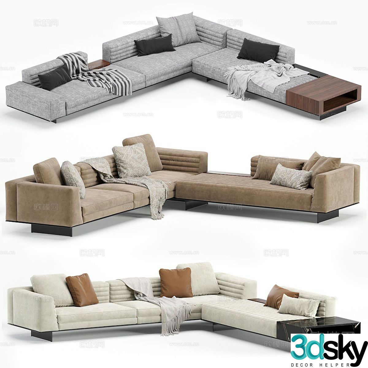 Multi-person sofa fabric sofa corner sofa 3d model