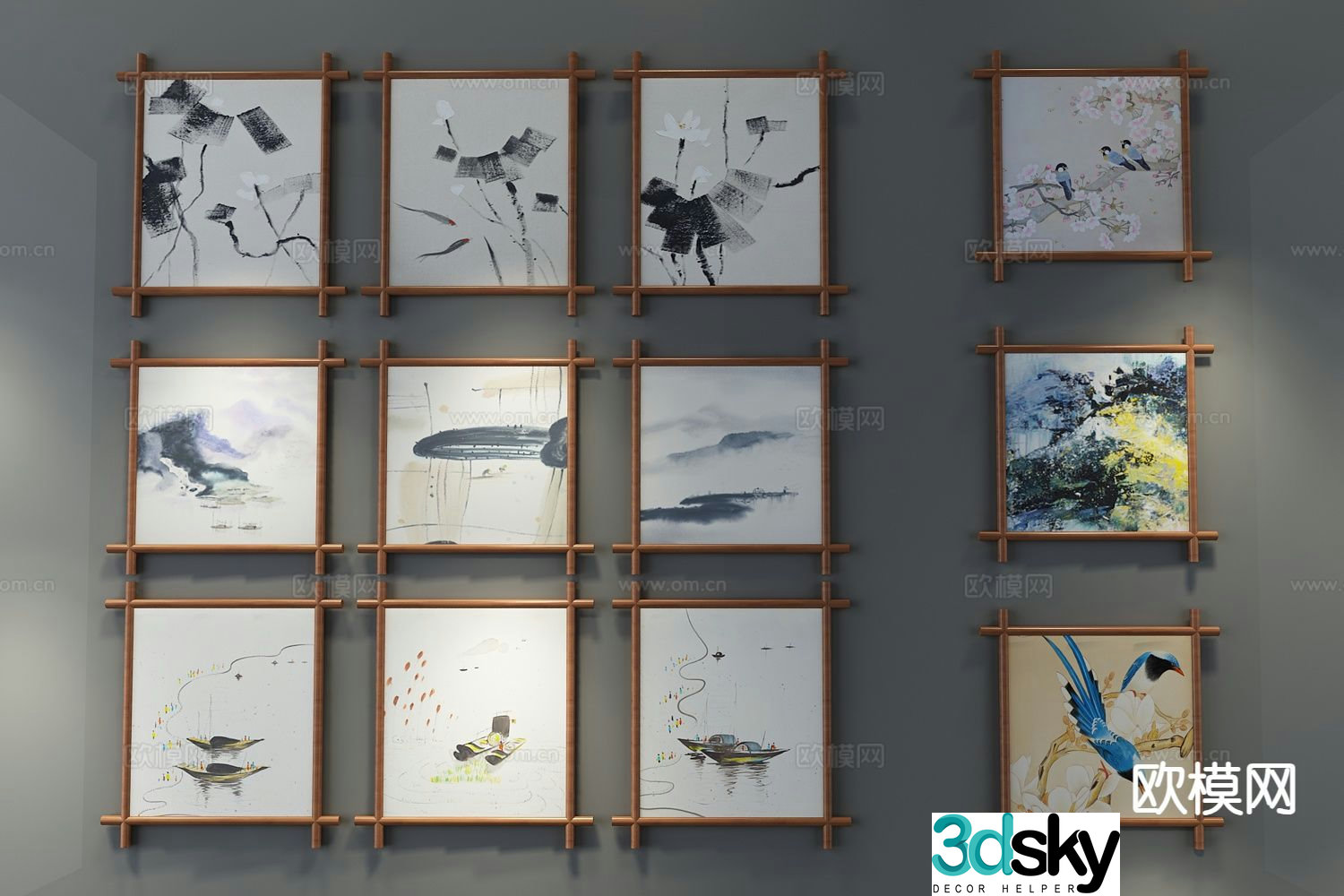 New Chinese style decorative painting ink painting hanging painting 3D model