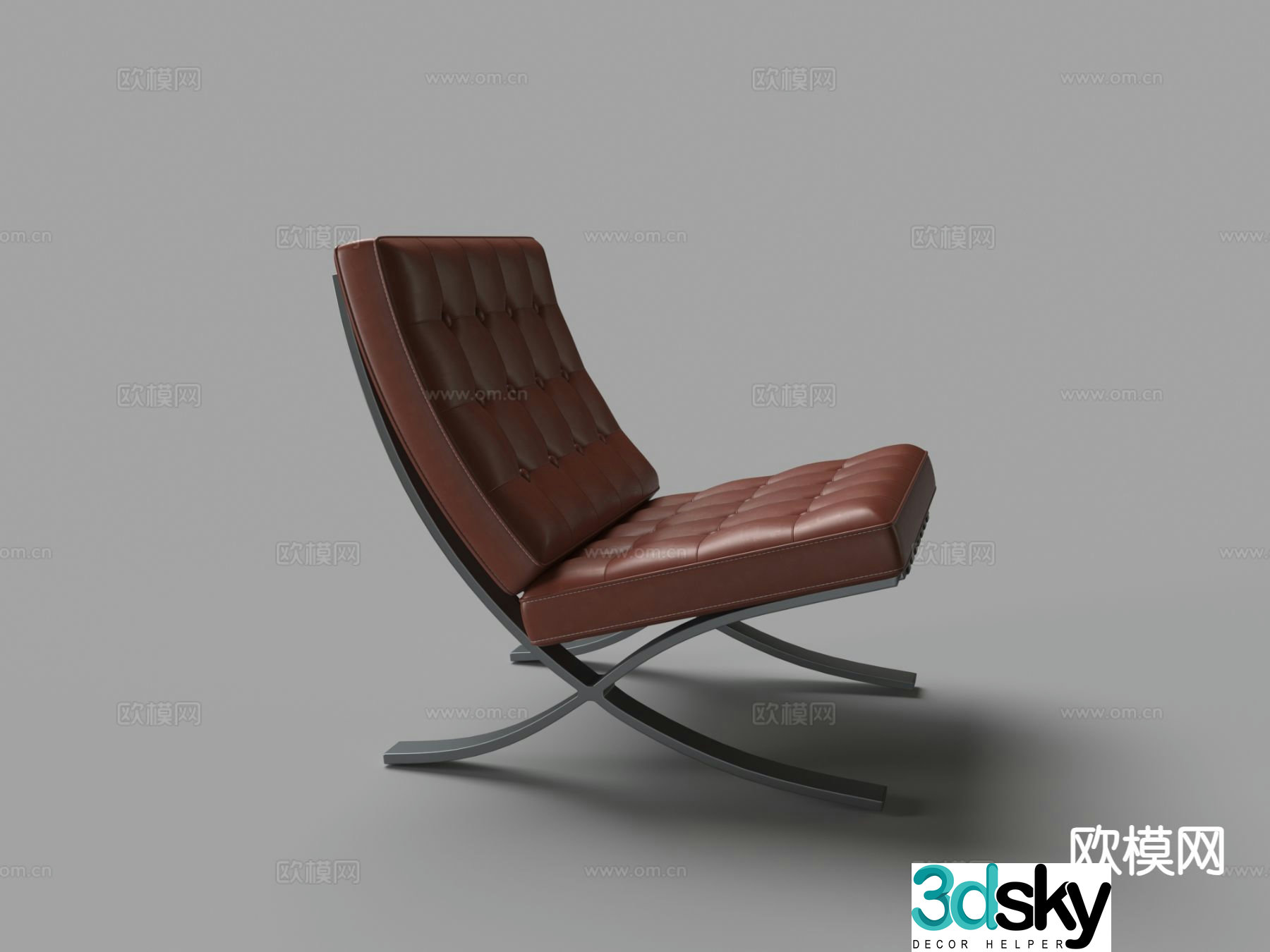 Modern Leather Chair Stitched Lounge Chair 3d Model