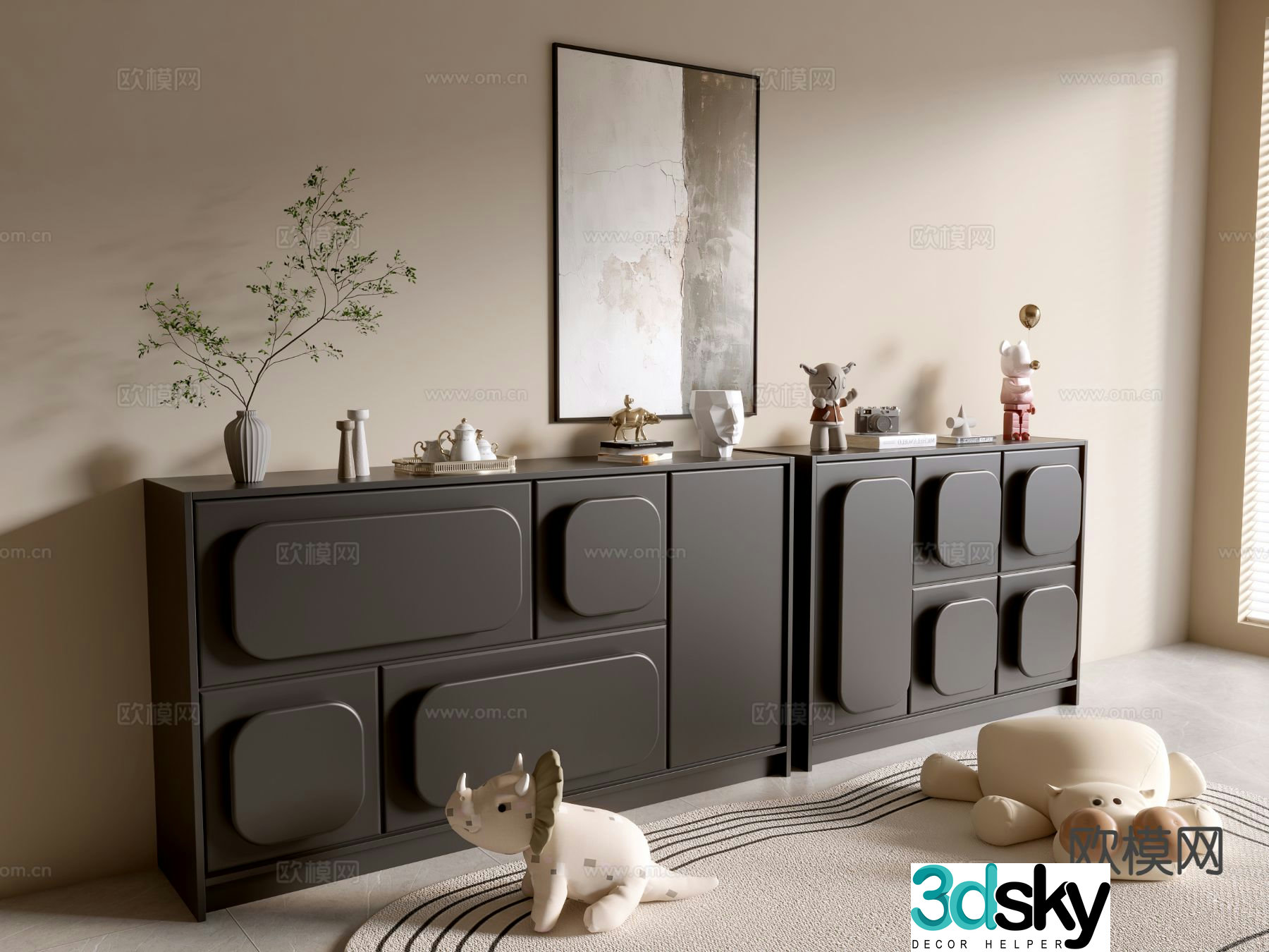 Medieval style cabinet integrated cabinet entrance cabinet 3D model
