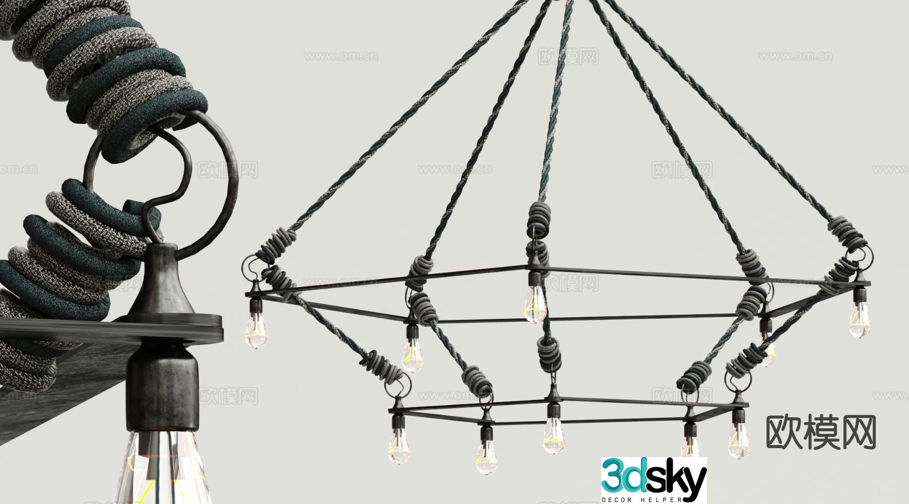 Industrial style chandelier multi-head chandelier 3d model