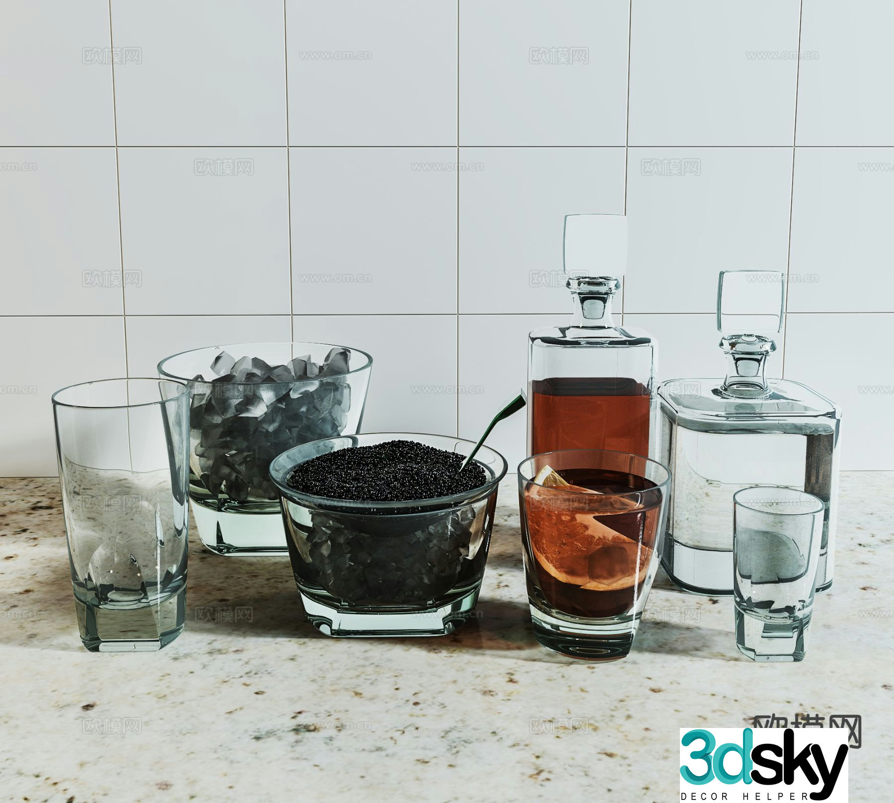 Modern decorations tableware drinks water glasses 3D model