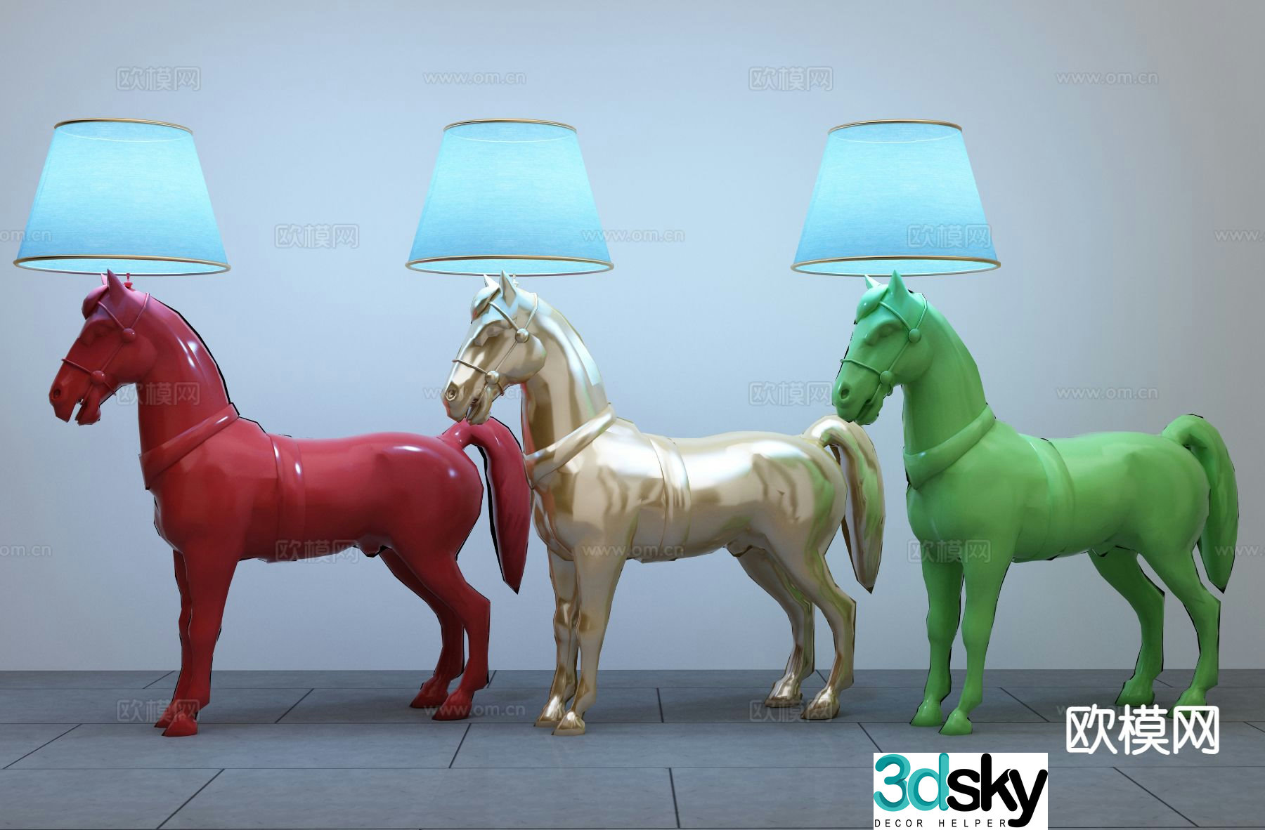 European style horse head lamp floor lamp 3d model