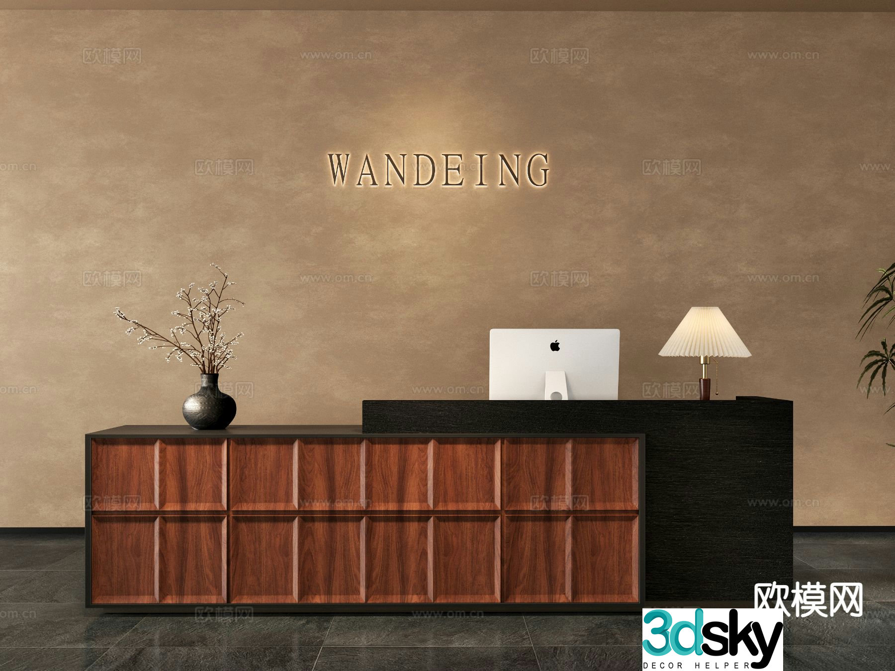 Medieval style front desk reception desk information desk 3D model