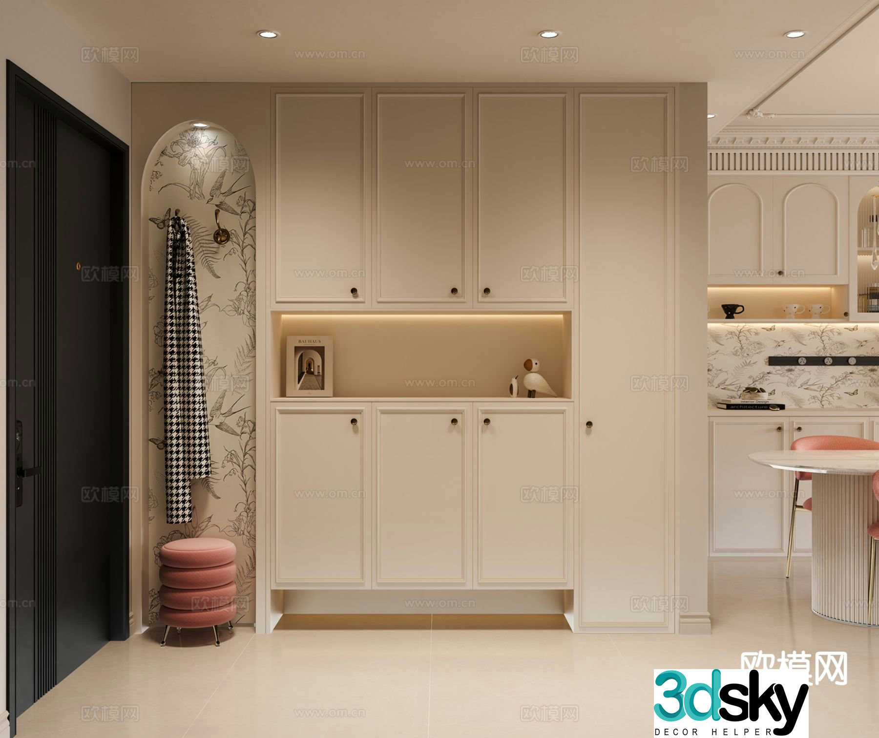 Cream style shoe cabinet 3D model of home shoe cabinet