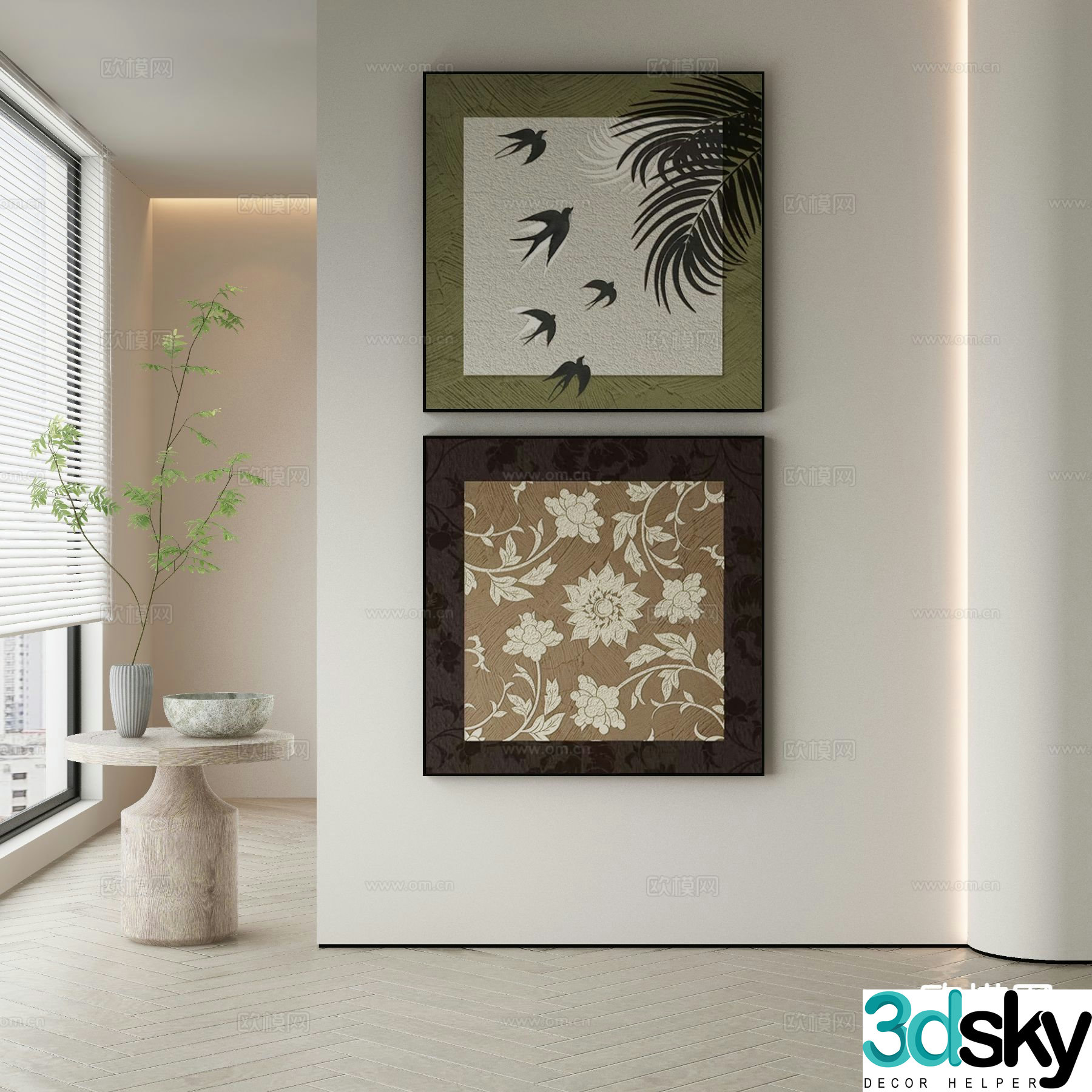New Chinese texture painting decorative painting 3D model