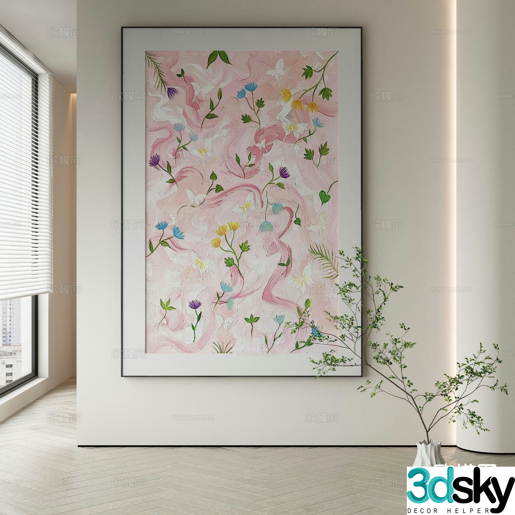 Modern flower painting decorative painting 3d model