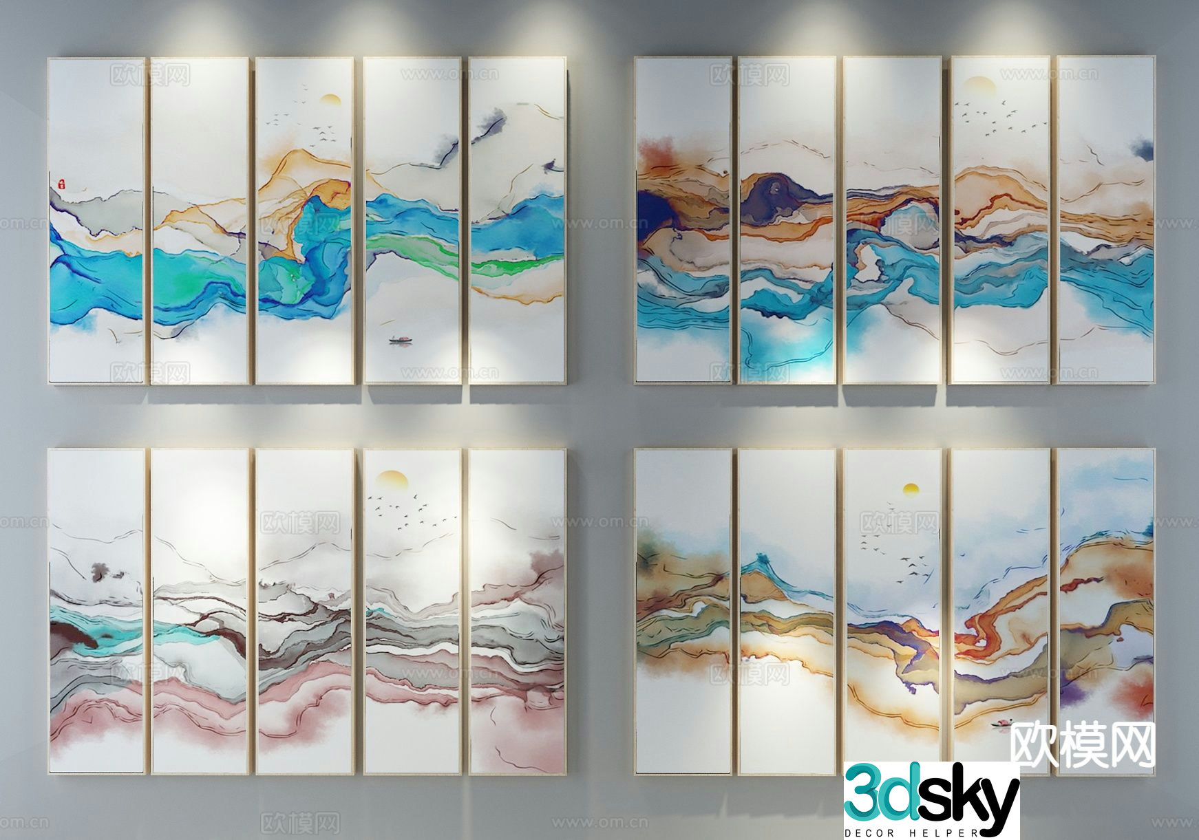 New Chinese texture painting decorative painting 3D model