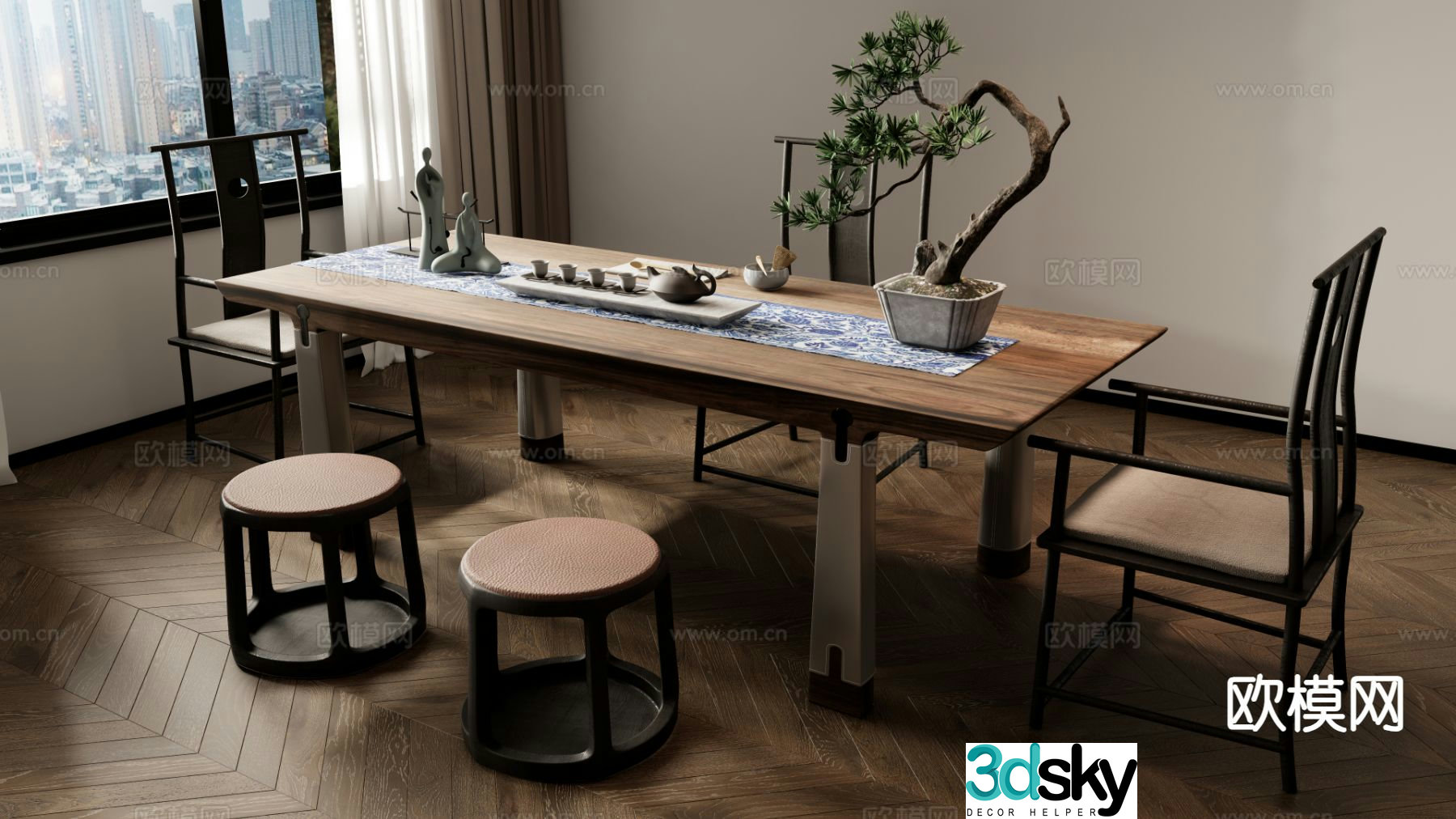 New Chinese style tea table tea table 3d model