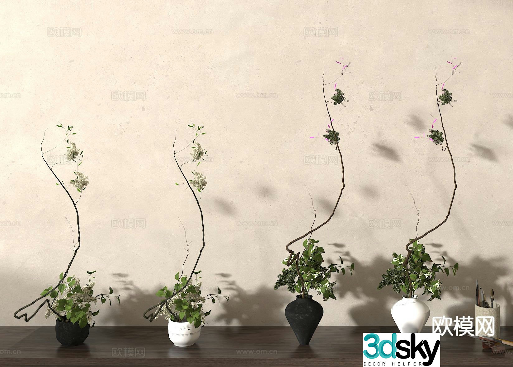 Vase ornaments green plants floral 3d model