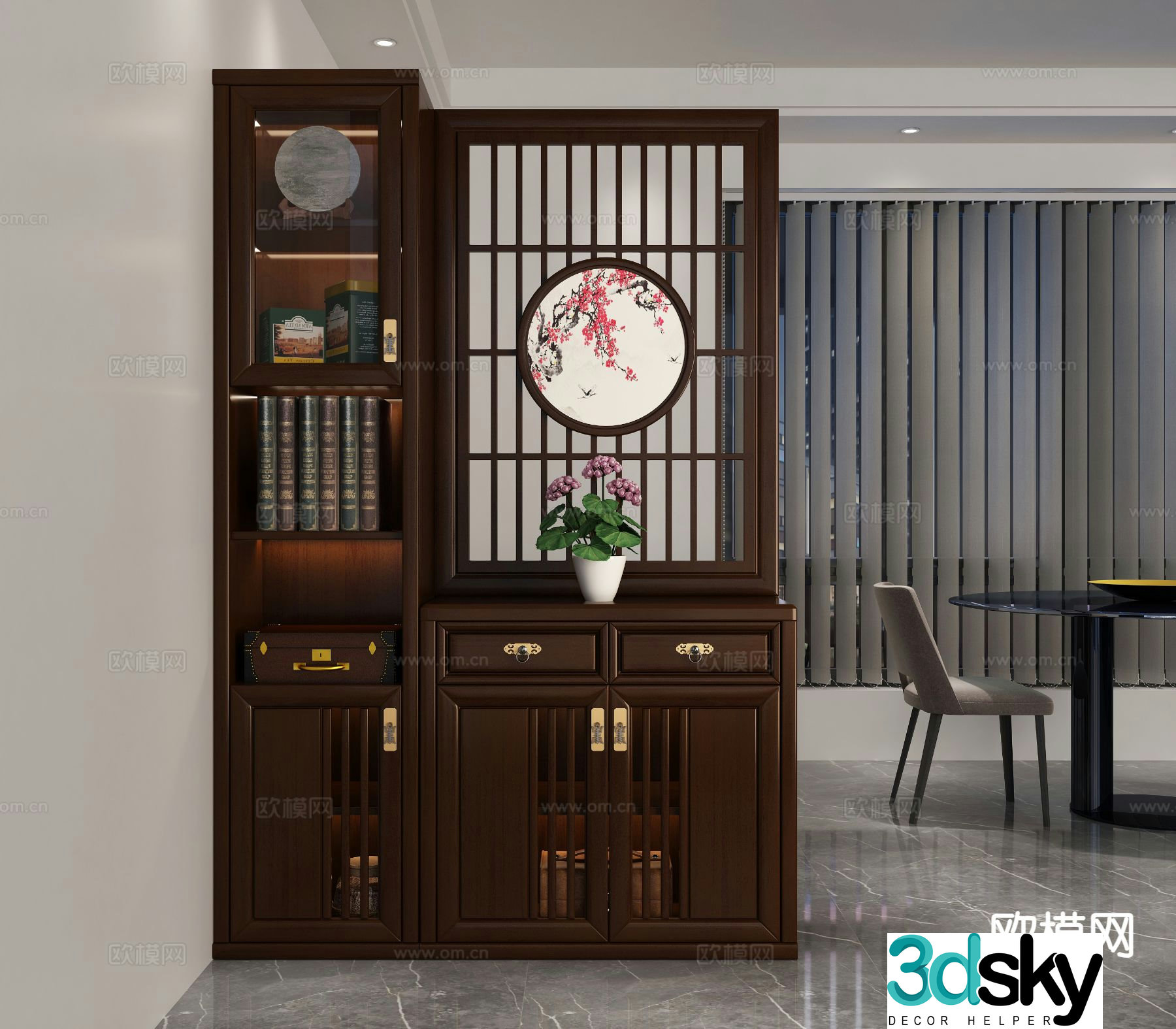 New Chinese style entrance cabinet and partition cabinet 3D model