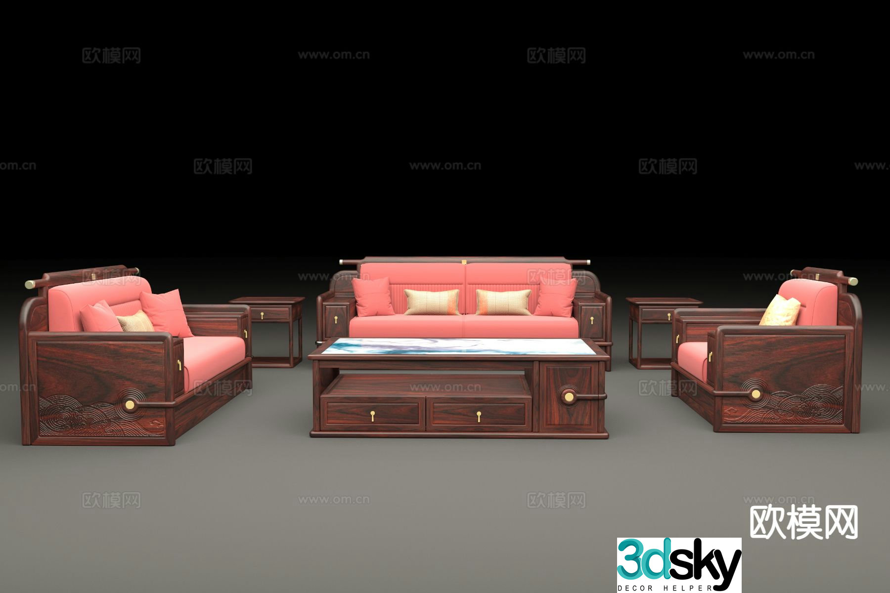 New Chinese style modular sofa mahogany sofa solid wood soft sofa 3d model