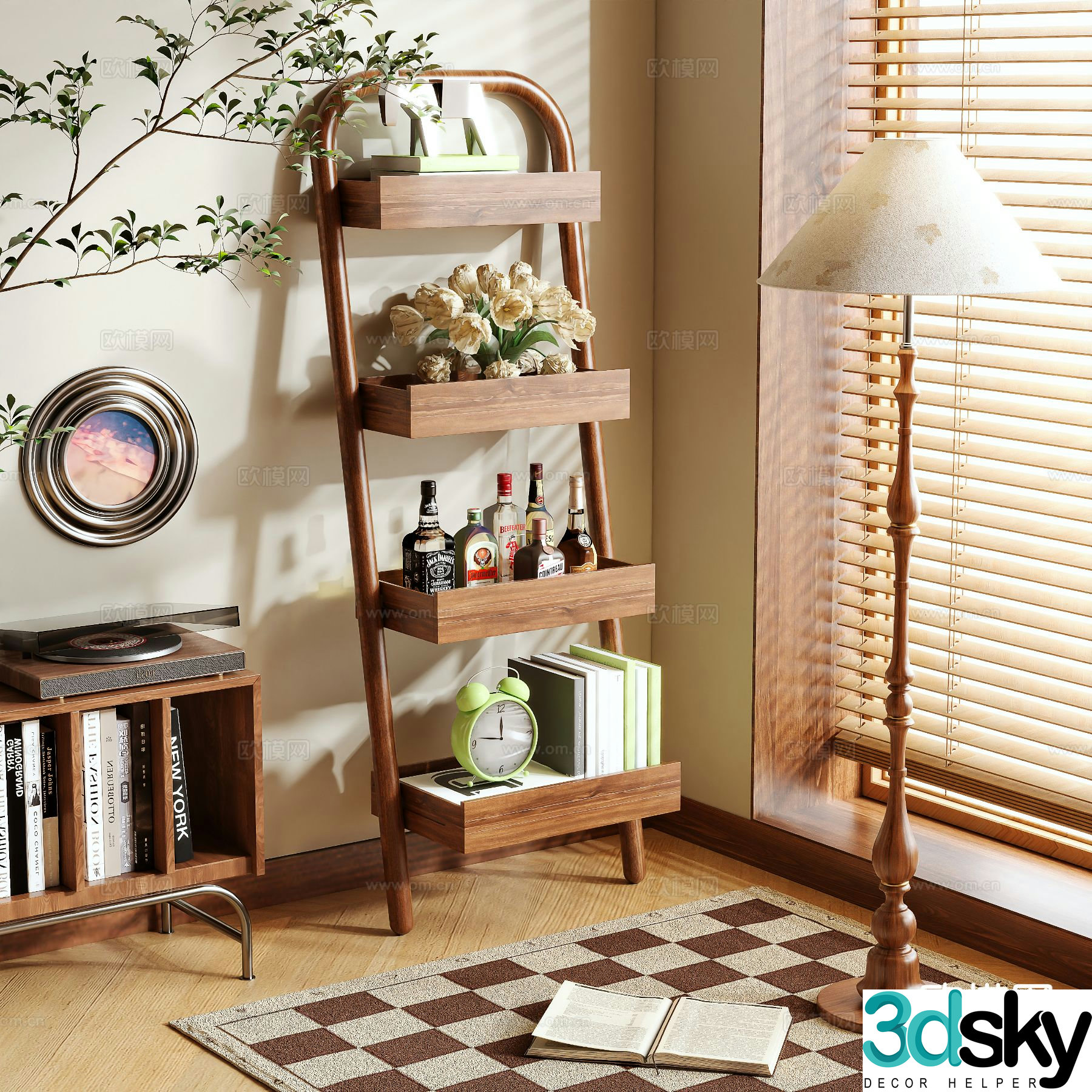 Log style bookshelf shelf 3d model
