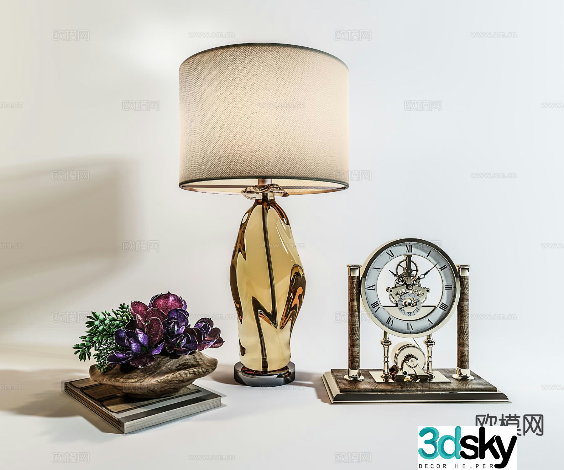 Simple European decorations desktop accessories table lamps clocks 3D model