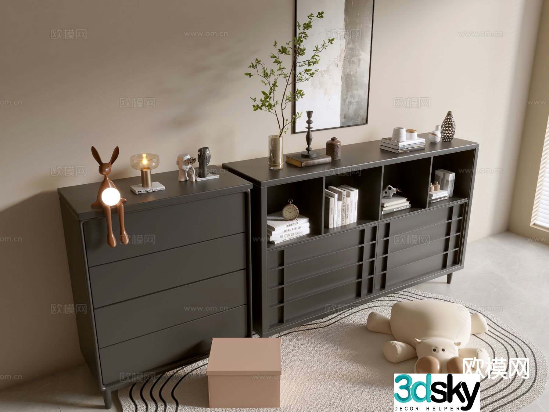 Modern black cabinet integrated cabinet sideboard drawer cabinet 3d model