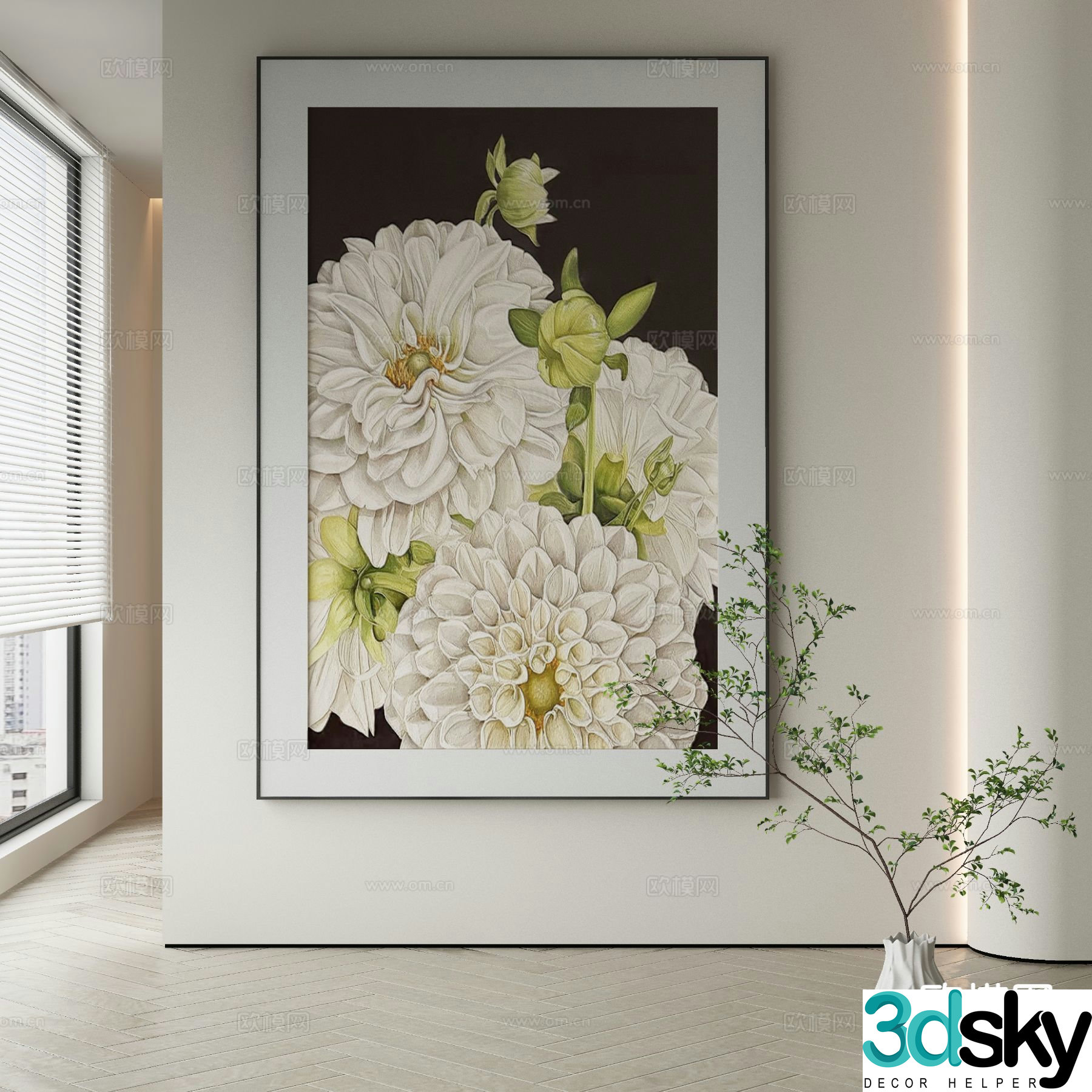 Modern decorative painting flower hanging painting 3d model