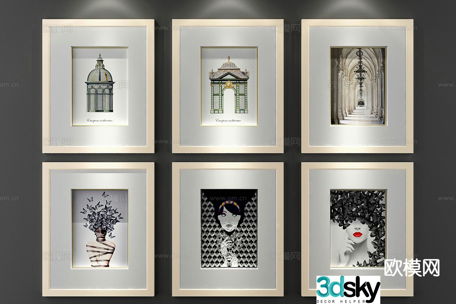 Modern architectural painting combination painting hanging painting decorative painting 3D model