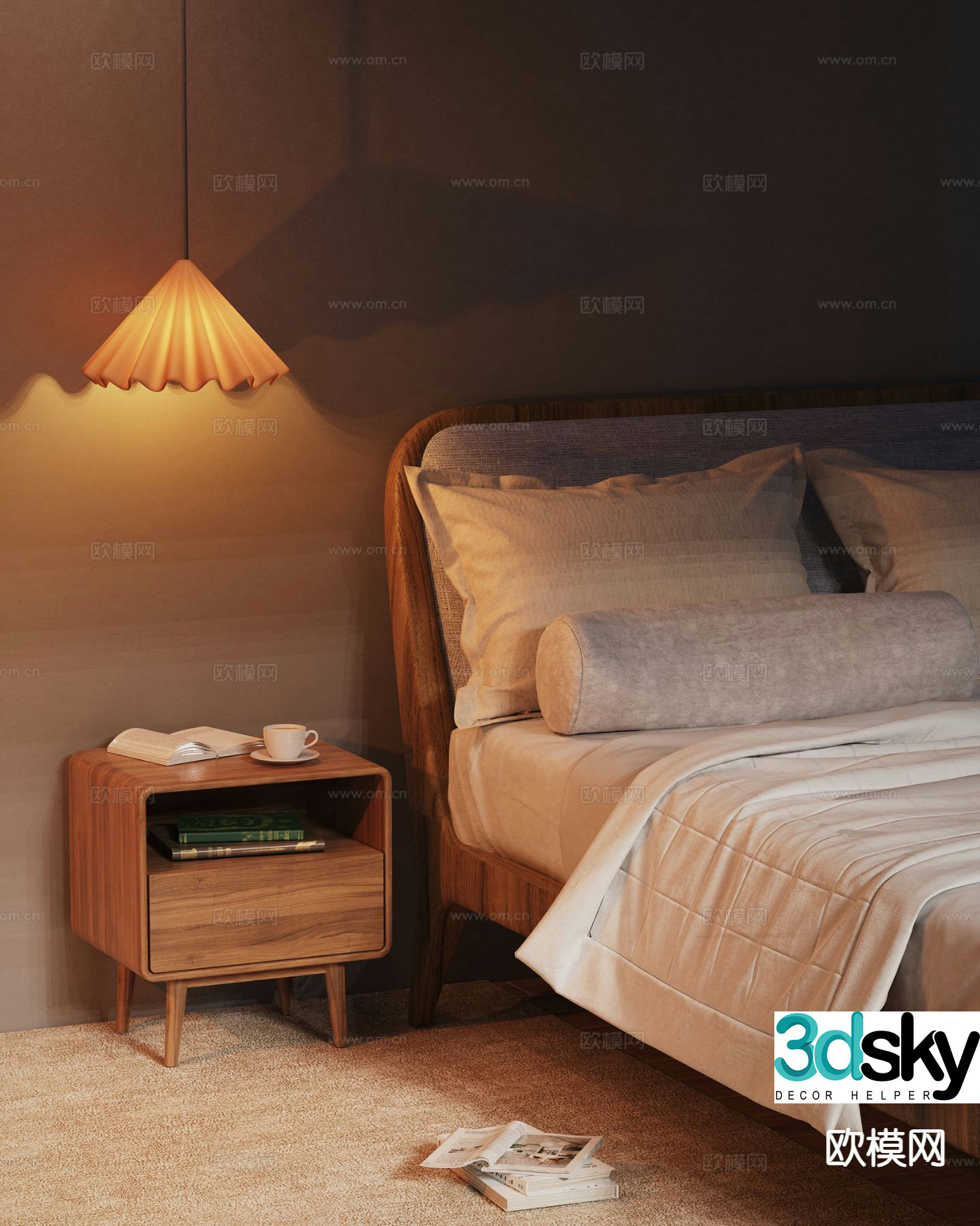 Medieval style bedside table bedside chandelier 3d model