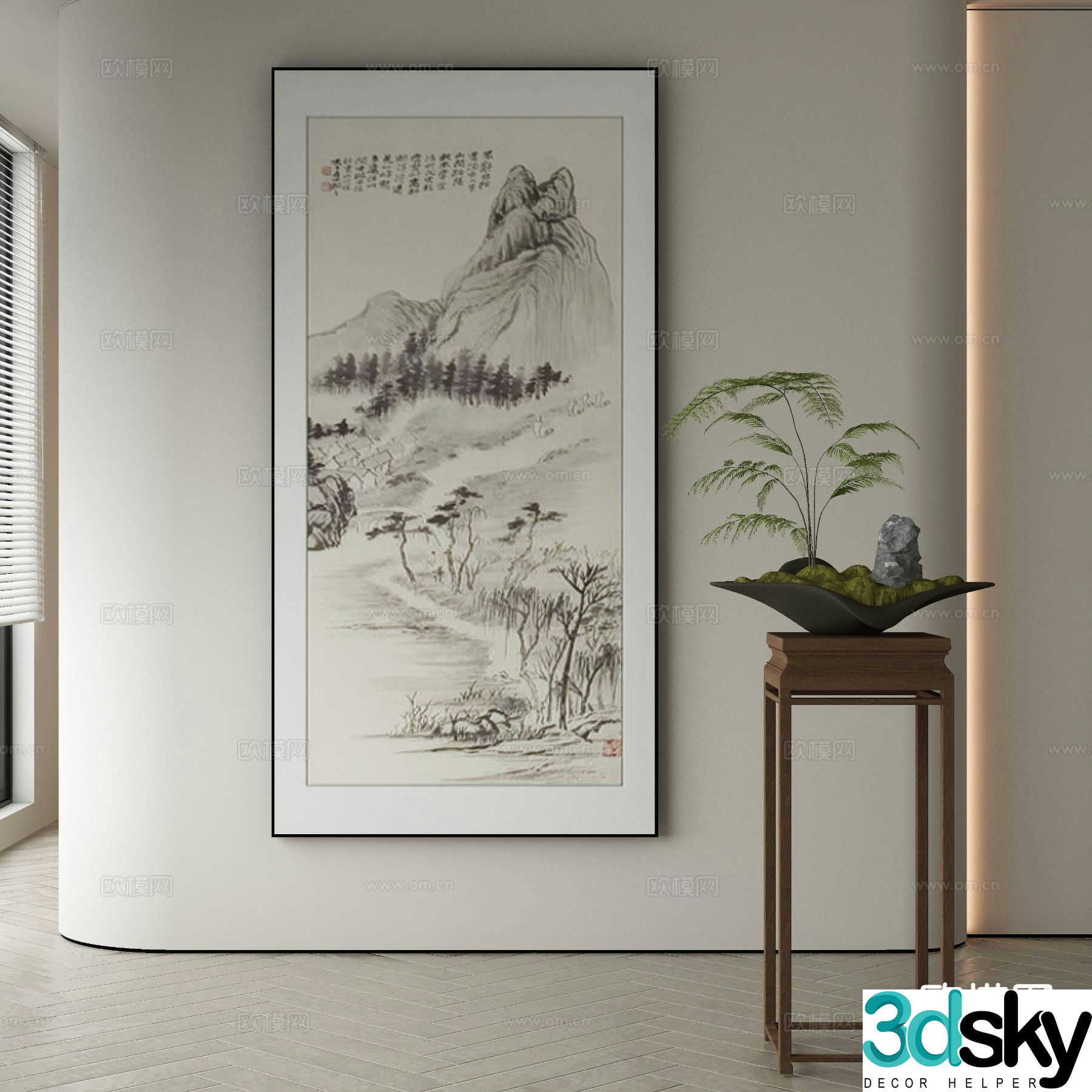 New Chinese style decorative painting landscape painting hanging painting 3D model