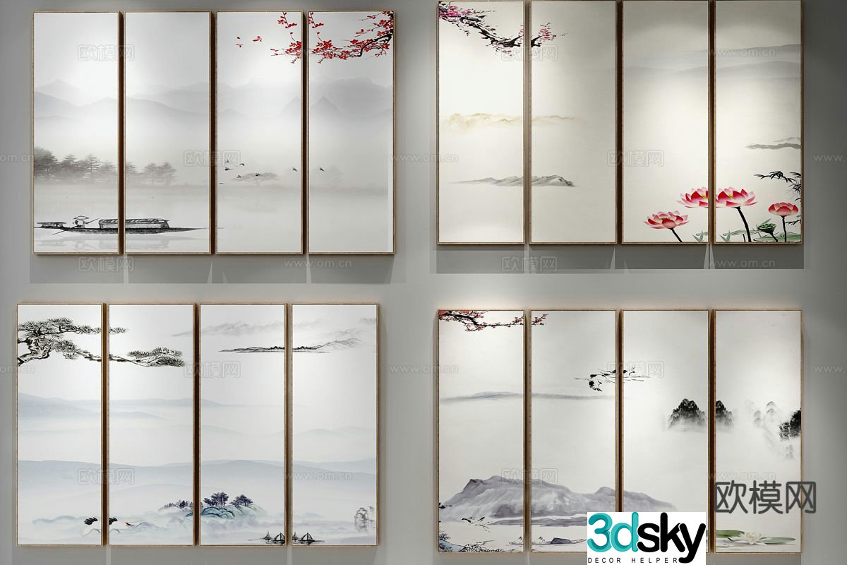 New Chinese style decorative painting landscape painting hanging painting 3D model