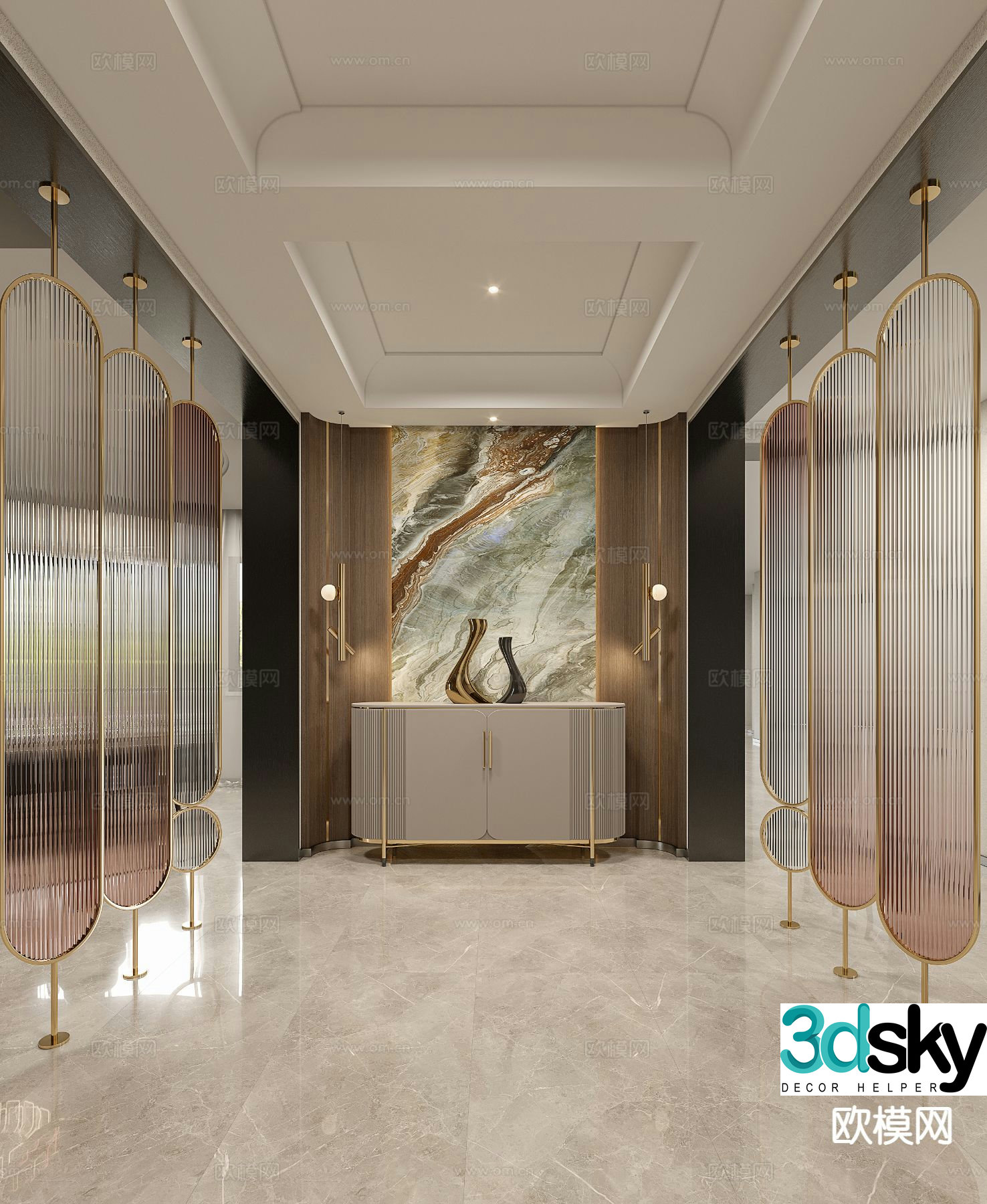 Light luxury entrance hall decorative entrance aisle 3D model